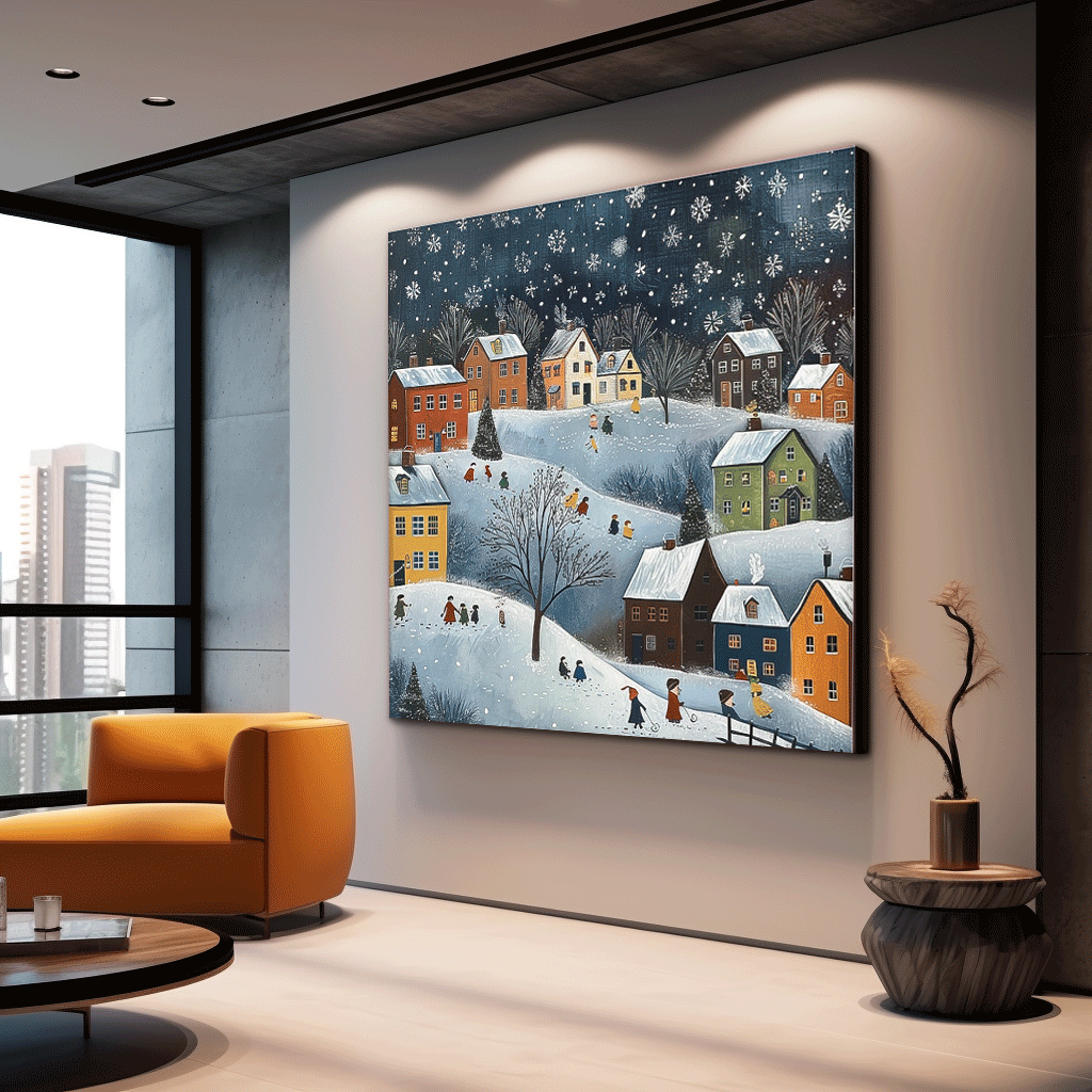 Original Cottage In The Snow Oil Painting Large Winter Wall Art Abstract Landscape Painting Living Room Decor
