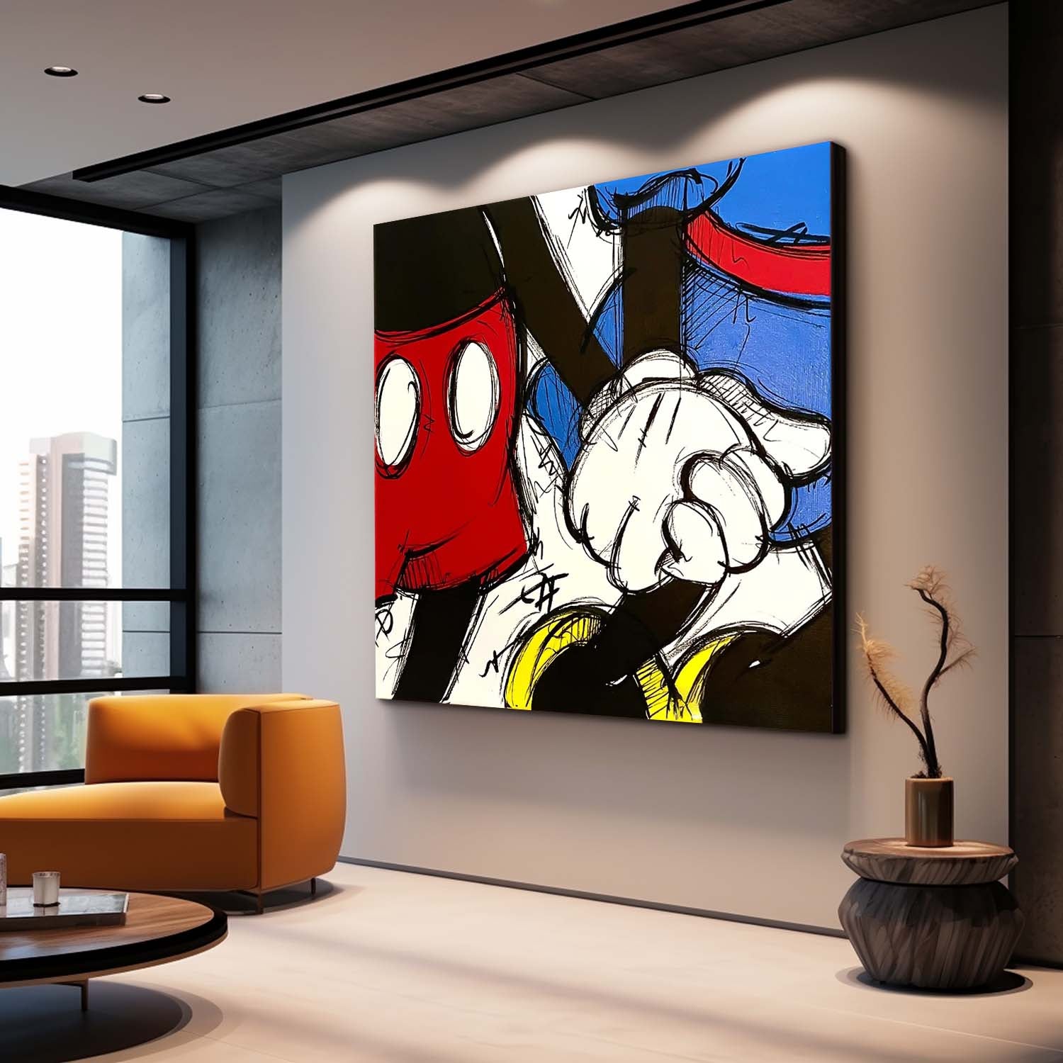Square Colorful Abstract Wall Art Original Graffiti Disney Characters Painting Canvas Large Artwork