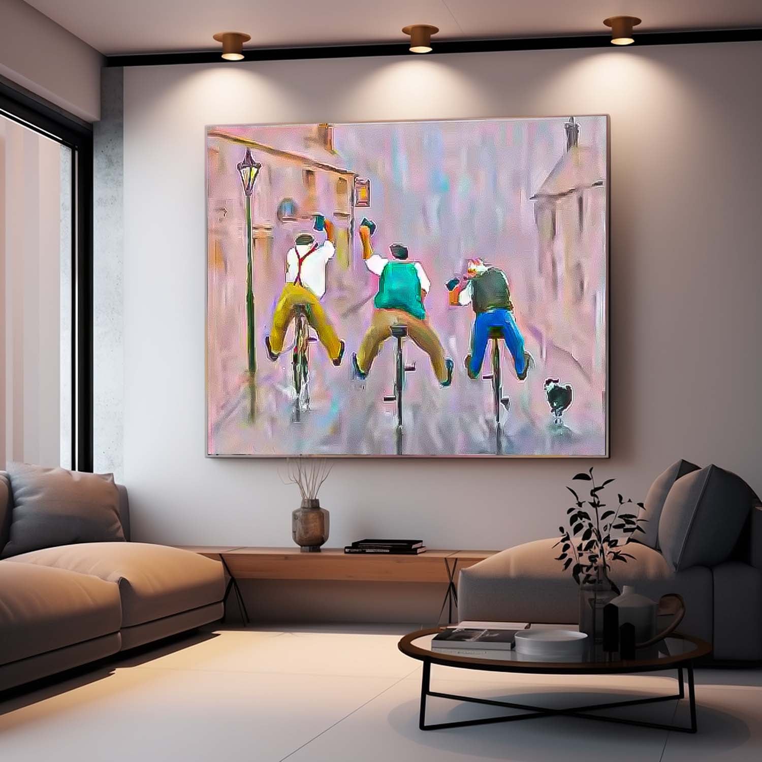 Large Man Rding A Bicycle Wall Art Abstract Oil Painting Original Medieval style Artwork For Living Room