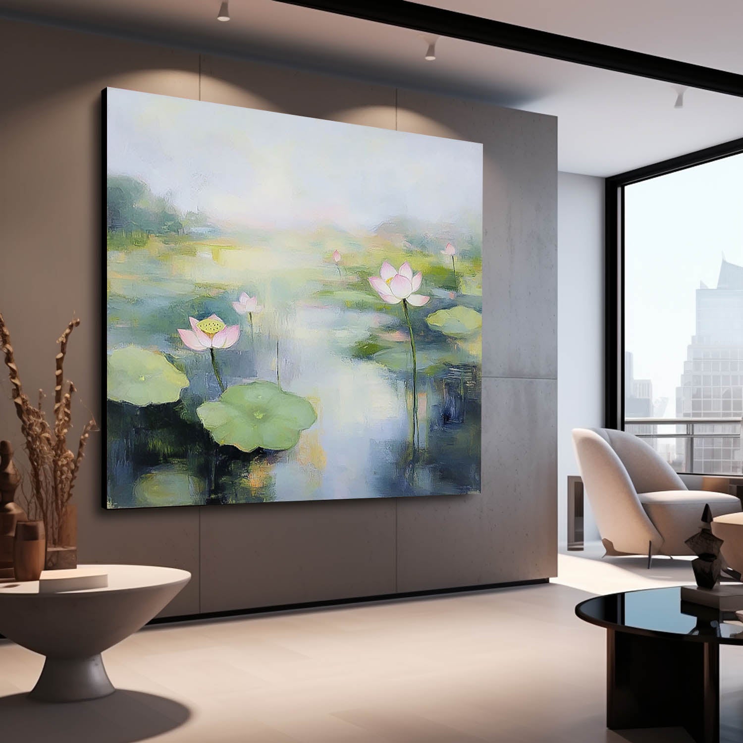 Original Abstract Lotus Artwork Large Handmade Wall Art Floral Texture Canvas Painting For Living Room