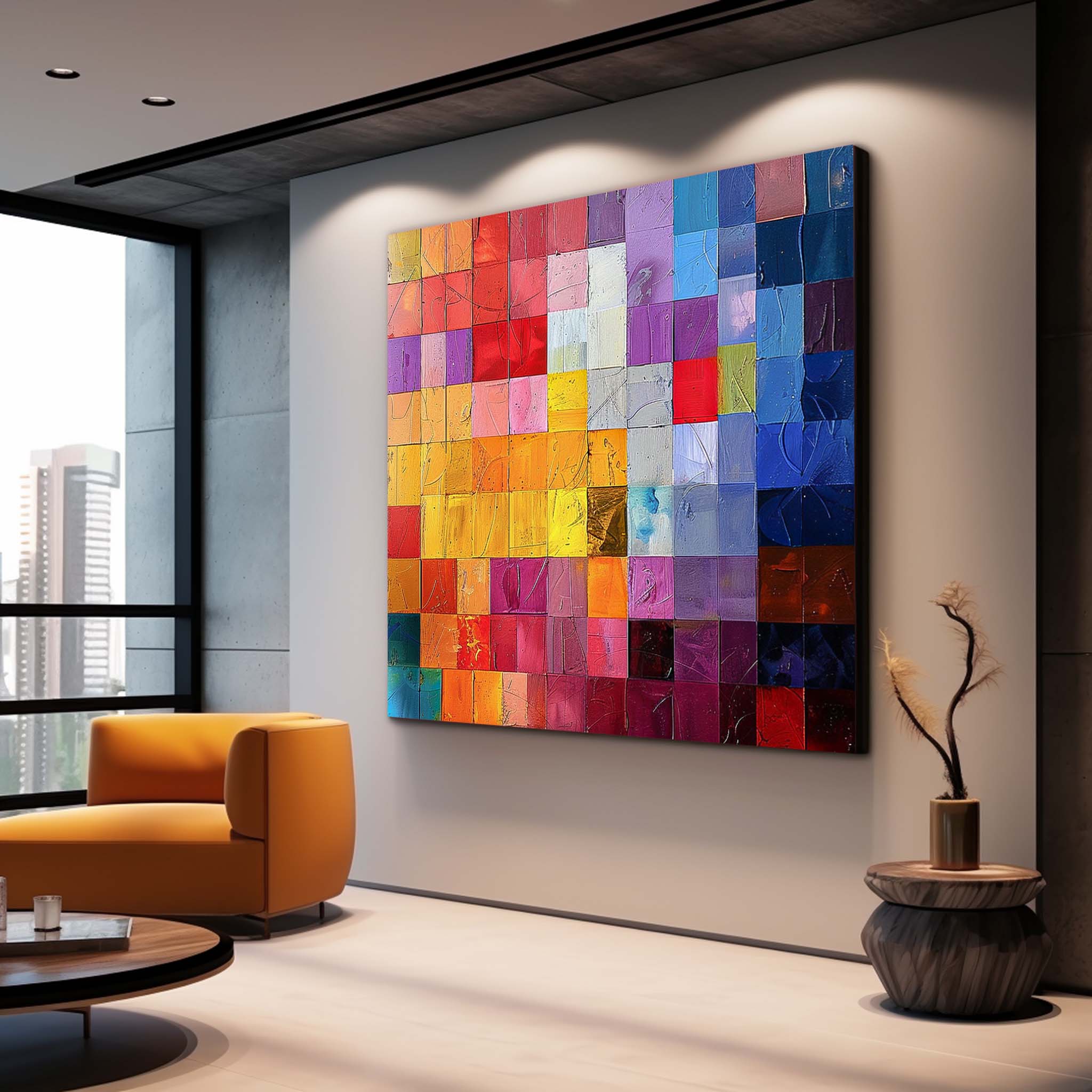 Original Abstract Painting For Sale Geometry Square Wall Art Colorful Painting Canvas For Living Room