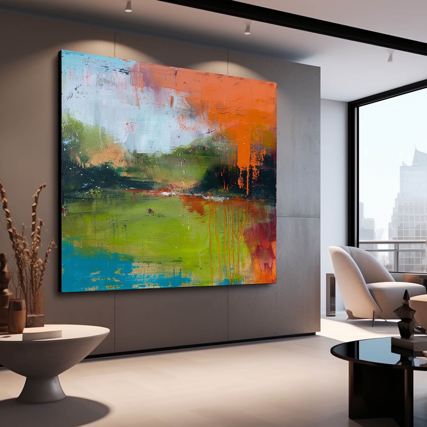 Large Retro Abstract Oil Painting Canvas Modern Scenery Nature Art Original Landscape Wall Art Home Decor