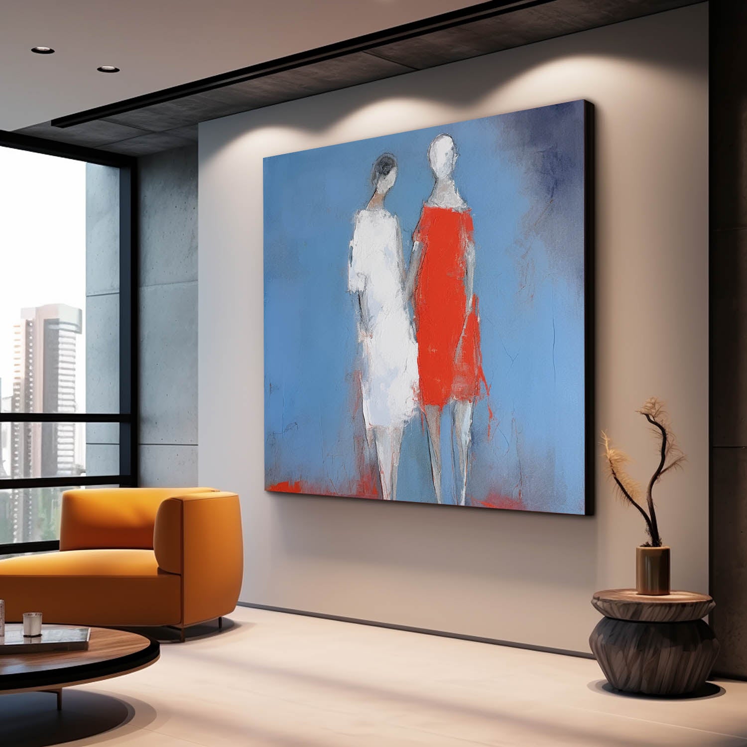 Abstract Couple Painting Square Romantic Wall Art Lovers Wall Art Love Couple Art