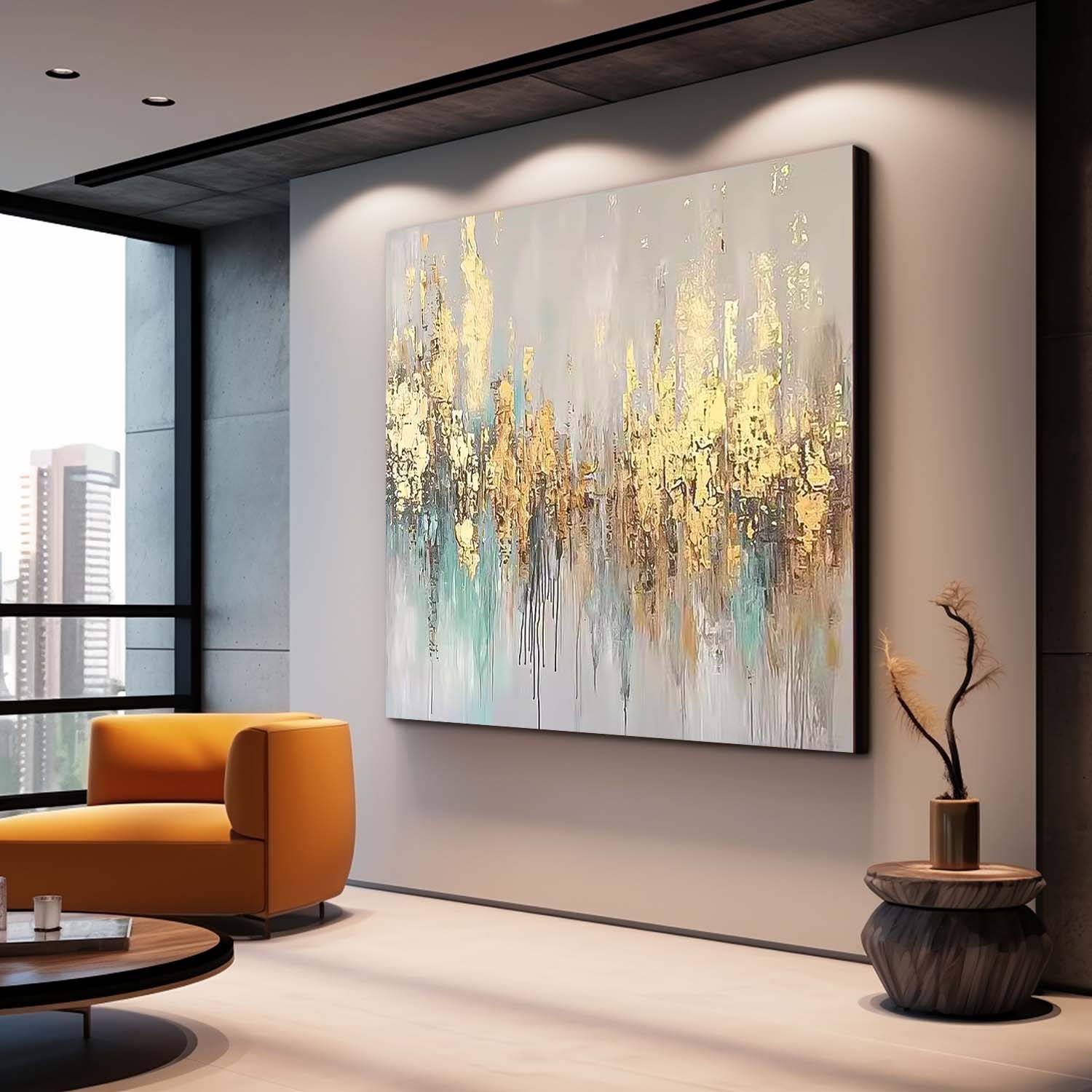 Contemporary Popular Oil Painting Square Texture Abstract Gold Acrylic Painting On Canvas Wall Art