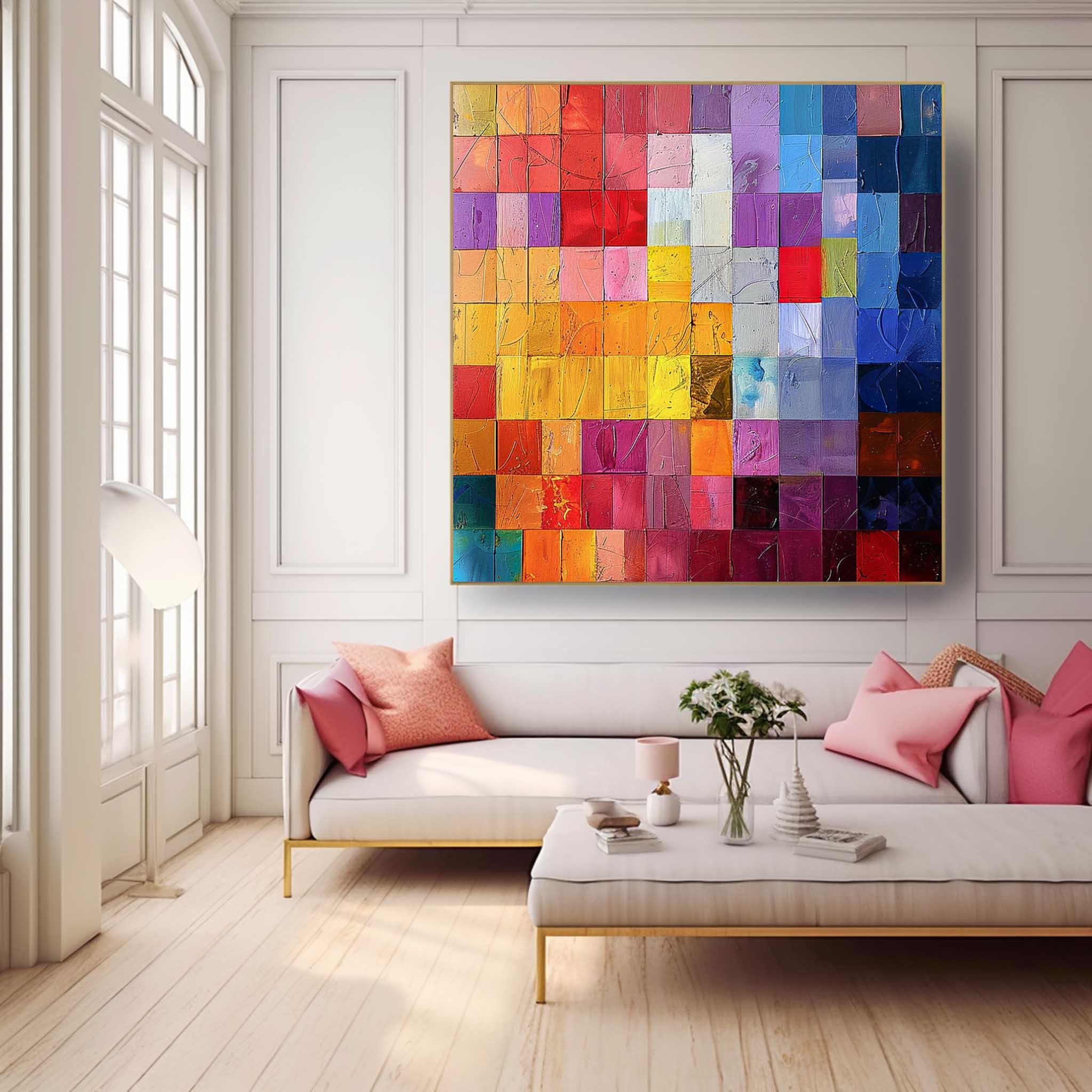 Original Abstract Painting For Sale Geometry Square Wall Art Colorful Painting Canvas For Living Room