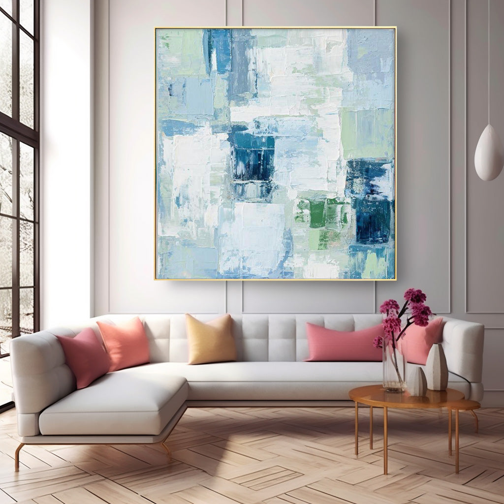Square Abstract Fine Art Canvas Bright Blue Original Modern hand painted wall art Home Decor