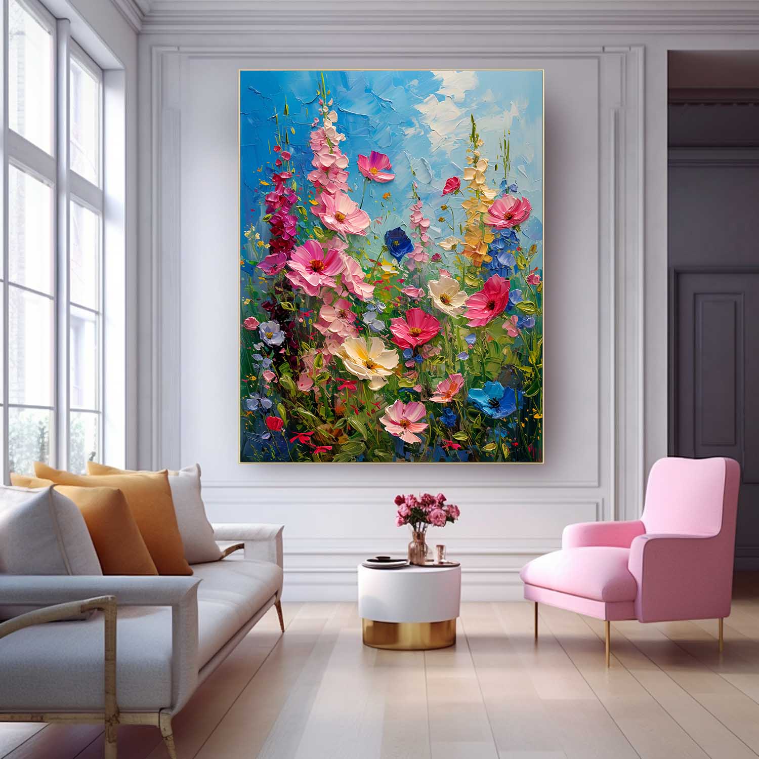 Colorful Flowers Acrylic Painting Canvas Large Textured Art Original Floral Painting For Living Room
