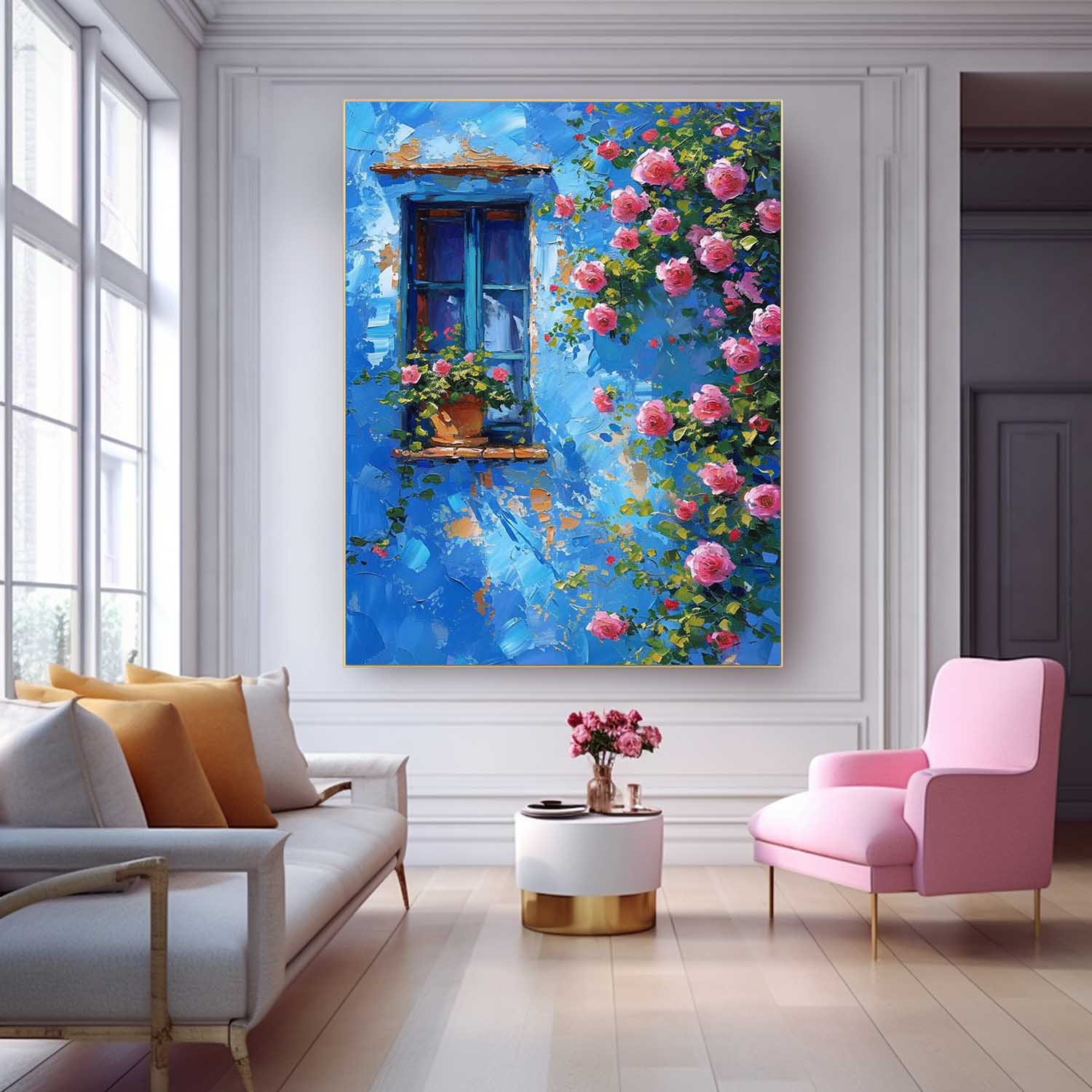 Large Textured Art Flowers On The Building Acrylic Painting Canvas Original Floral Painting Home Decor