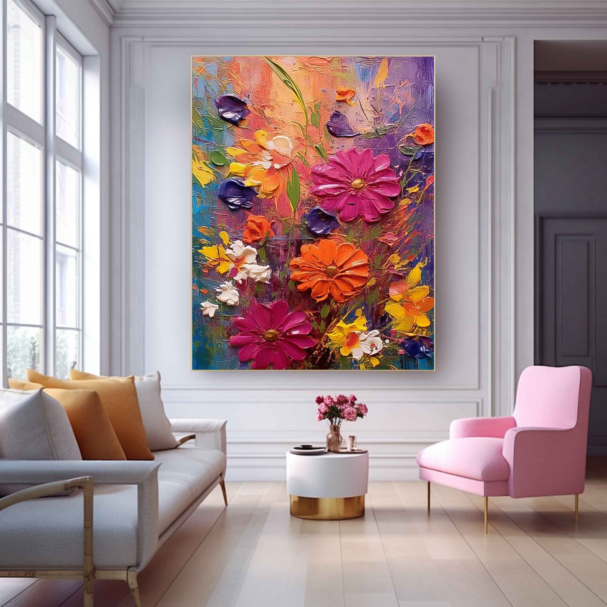 Original Floral Painting Abstract Flower Acrylic Painting On Canvas Boho Wall Decor Large Textured Wall Art Custom Home Decor