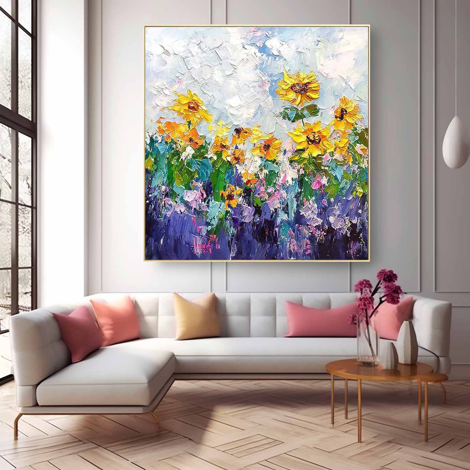 Original Sunflower Flower Wall Art Large Textured Floral Acrylic Painting Modern Floral Oil Painting On Canvas
