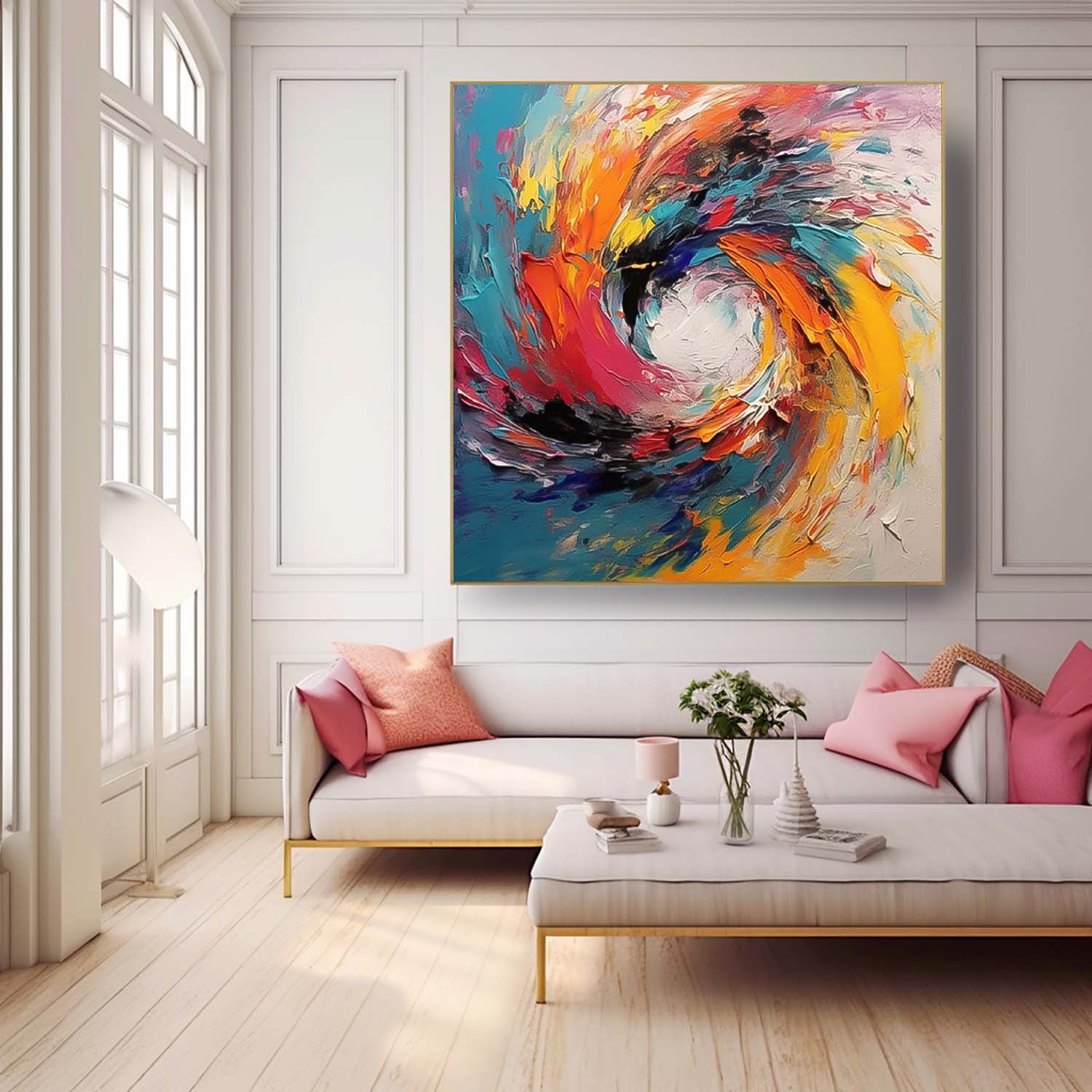 Colorful Vortex Oil Painting Square Texture Abstract Colorful Acrylic Painting On Canvas Large Wall Art