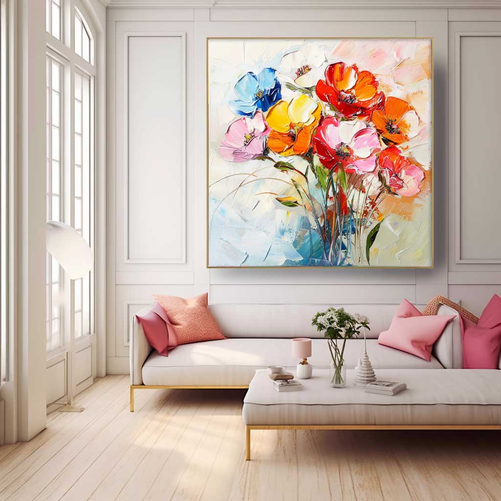 Thick Texture Acrylic Painting Lovely Colorful Original Flowers Abstract Wall Art Modern Floral Oil Painting Canvas