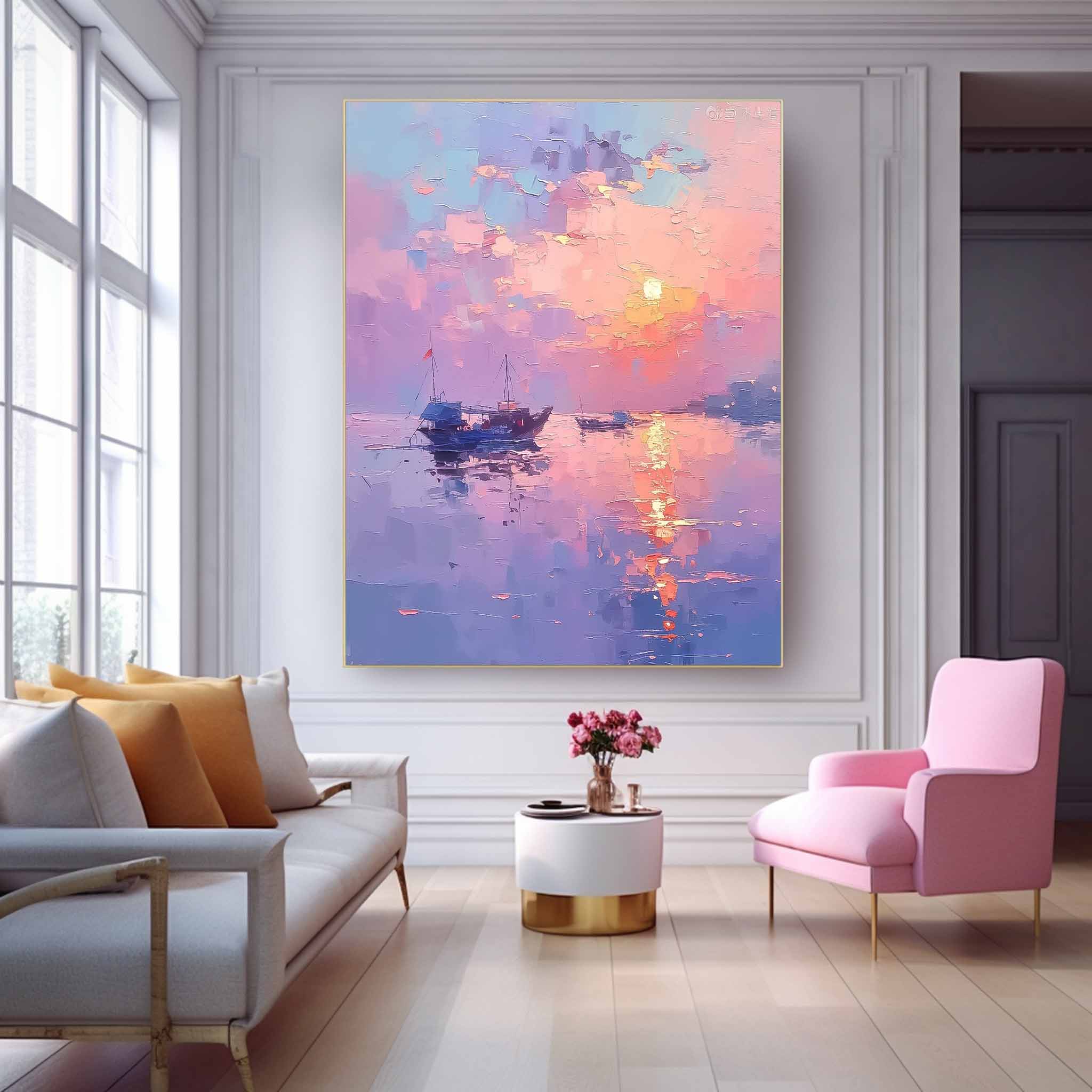 Abstract Sunset Scenery Wall Art Acrylic Painting Large Dreamy Colors Landscape Oil Painting On Canvas Home Decor