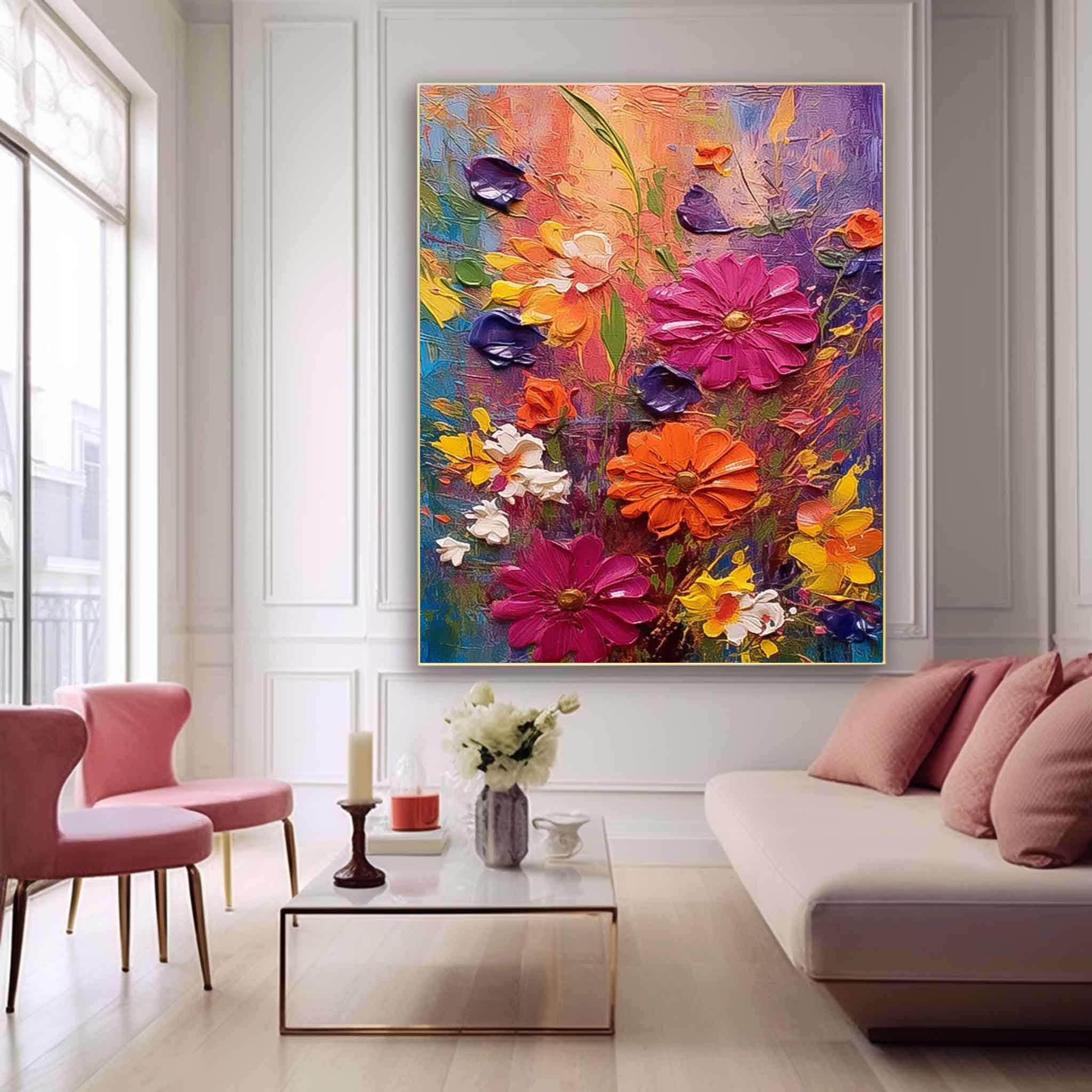 Original Floral Painting Abstract Flower Acrylic Painting On Canvas Boho Wall Decor Large Textured Wall Art Custom Home Decor