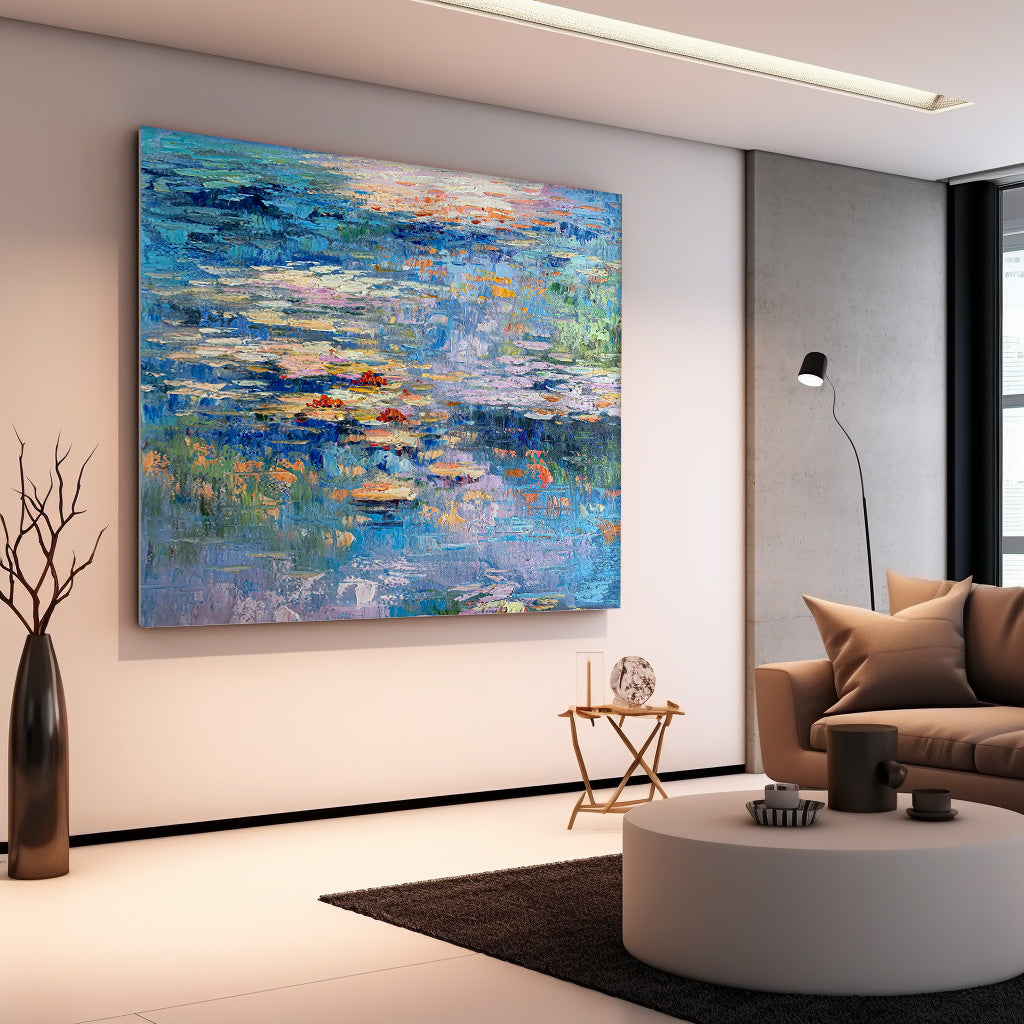 Big Lotus Leaf Flower Artwork Original Abstract Oil Painting On Canva For Living Room Decor Gift