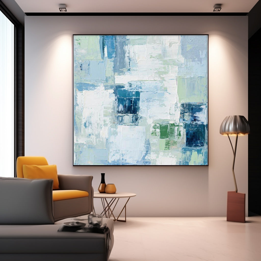Square Abstract Fine Art Canvas Bright Blue Original Modern hand painted wall art Home Decor