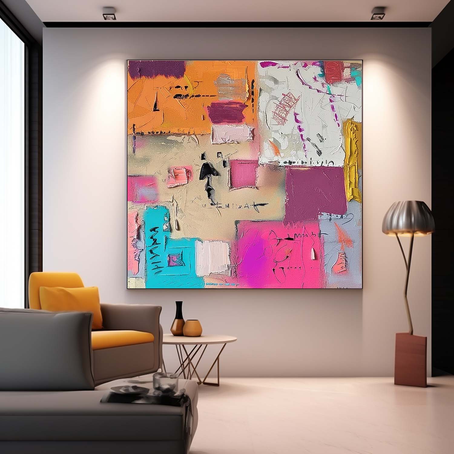 Colorful Graffiti Oil Painting Square Texture Abstract Colorful Acrylic Painting On Canvas Lovely Wall Art