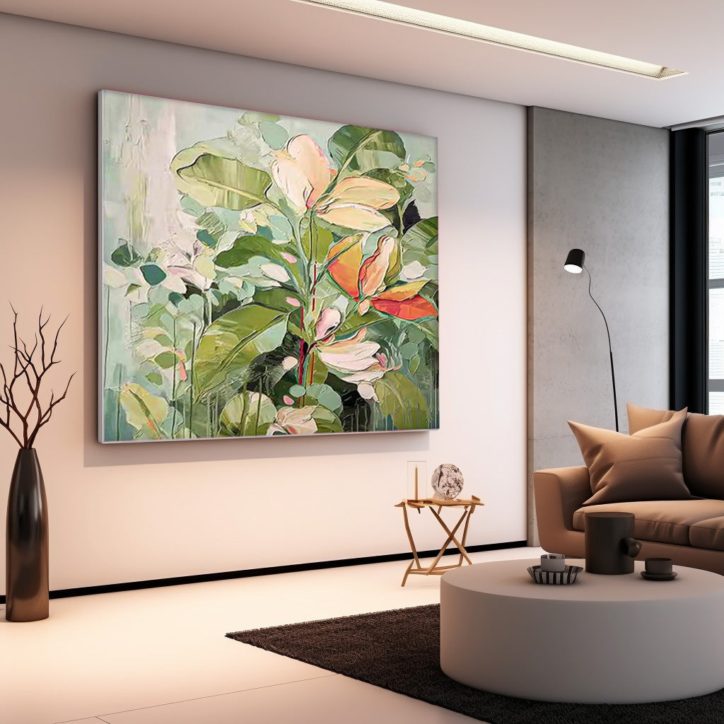 Modern Original Framed Floral Wall Art Large Textured Floral Acrylic Painting For Living Room