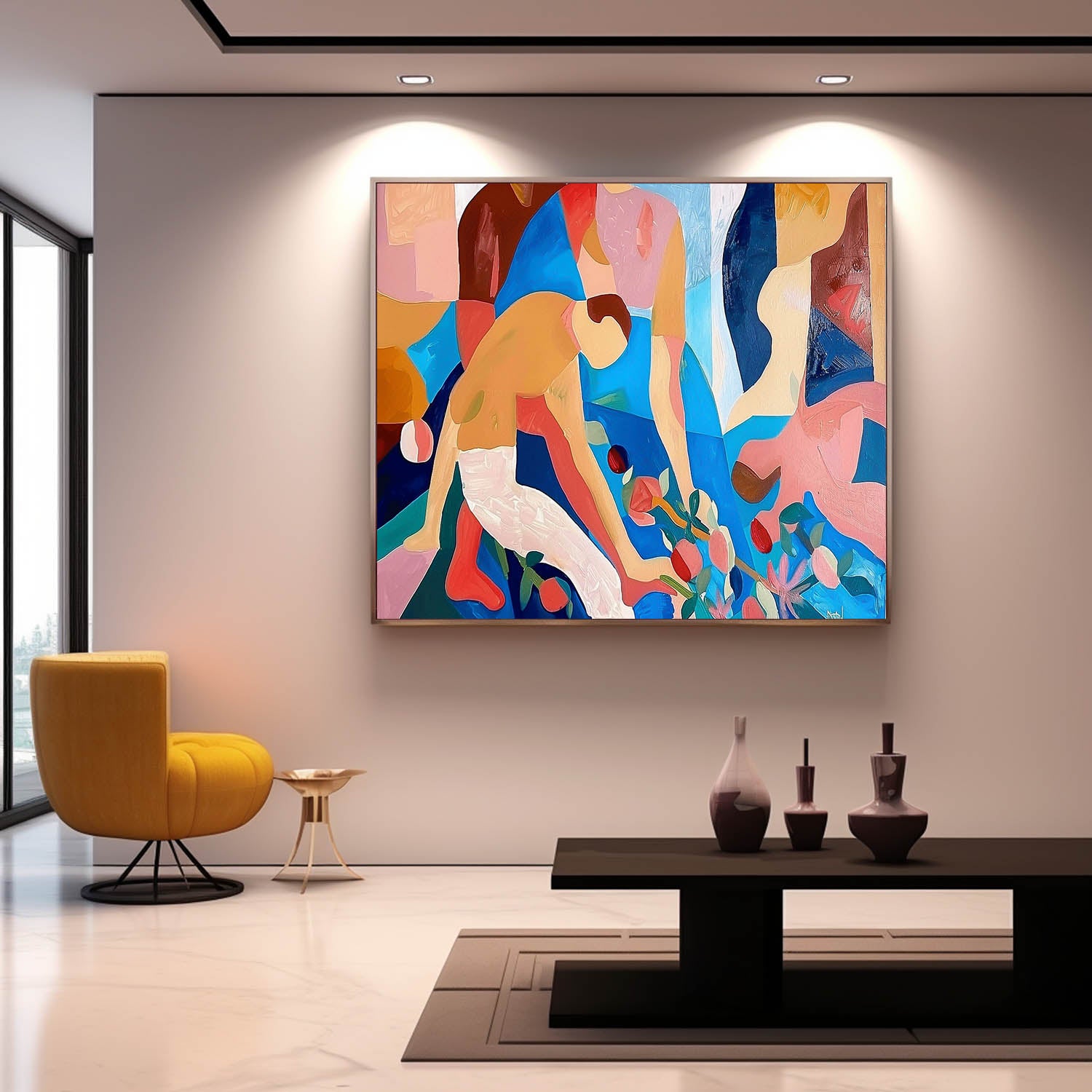 Abstract Portraiture Expressive Characters Artwork Artistic Faces Painting Bold Cubist-Inspired Modern Art Painting Figures Art