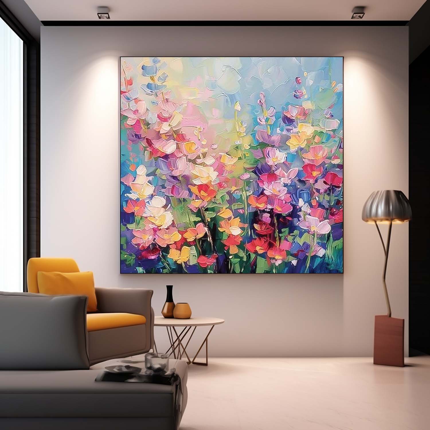 Large Abstract Flowers Paintings Square Contemporary Flower Paintings Wall Art Beautiful Colors Artwork