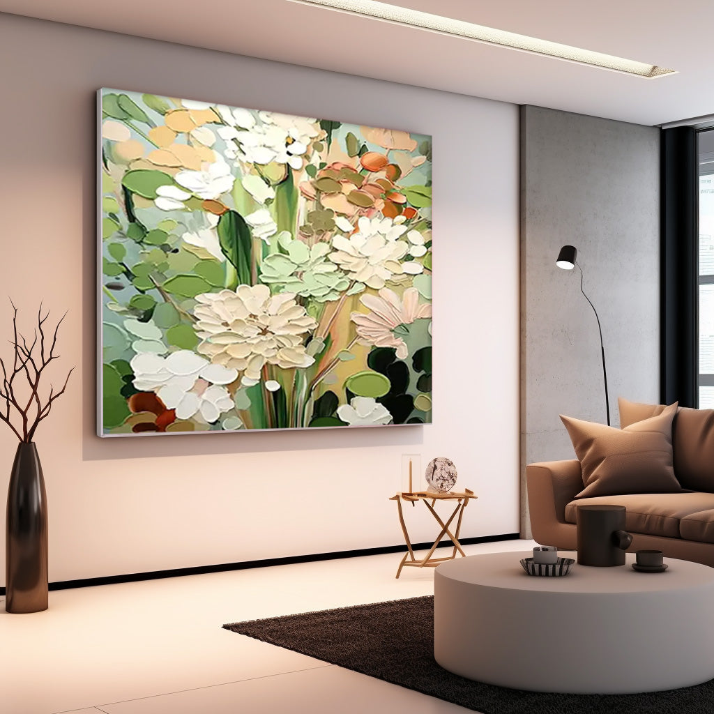 Large Textured Floral Acrylic Painting Modern Original Framed Floral Wall Art For Living Room