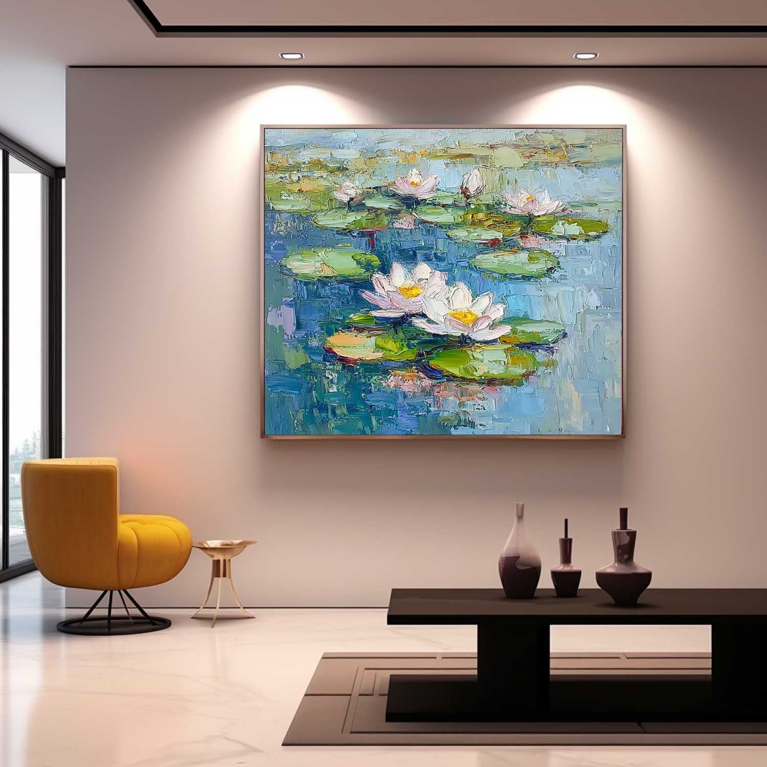 Big Lotus Flower Texture Artwork Original Lotus Oil Painting On Canvas Abstract Acrylic painting Home Decor