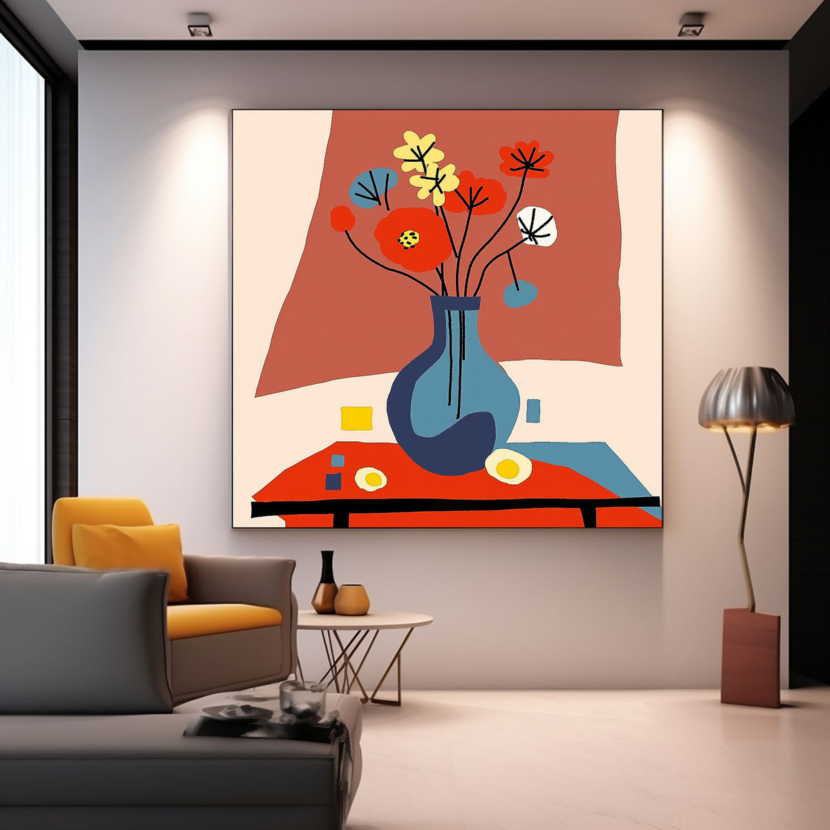 Large Realism Flowers Paintings Square Contemporary Bright Paintings Wall Art Beautiful Vase Artwork