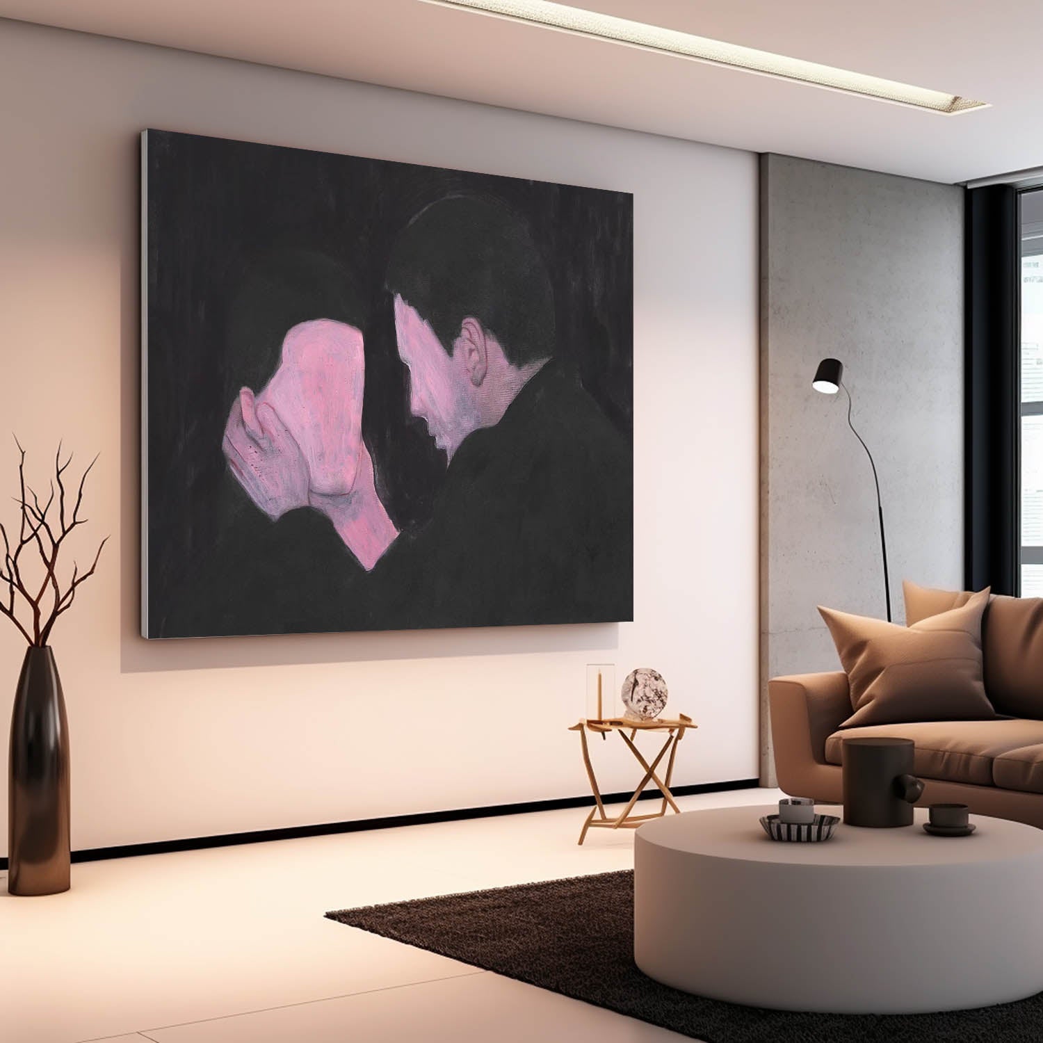 High Quality Warm Color Abstract Figure Oil Painting Large Man And Woman Wall Art Original Artwork Home Decor