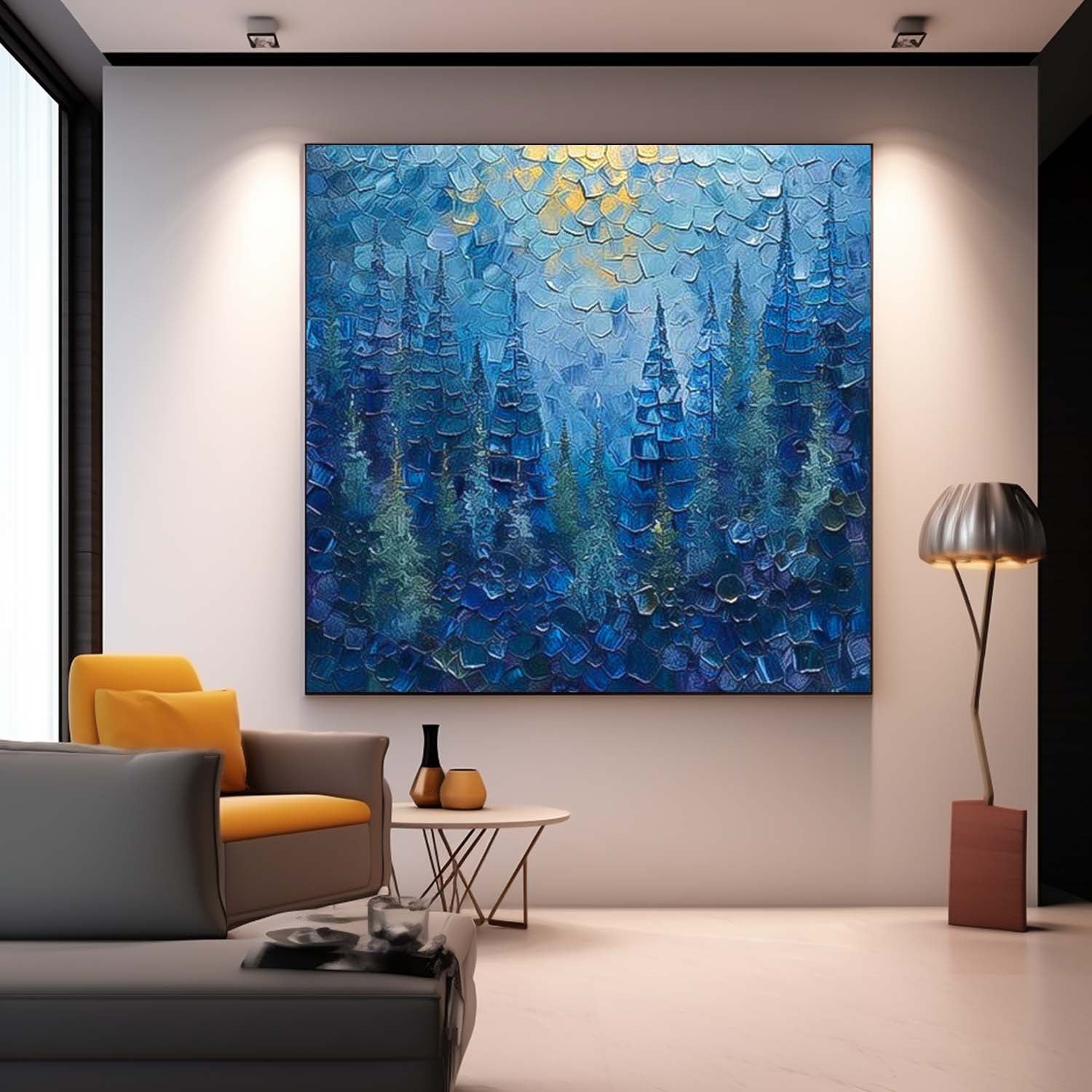 Blue Abstract Forest Acrylic Painting On Canvas Modern Texture Tree Oil Painting Grove Wall Art Home Decor