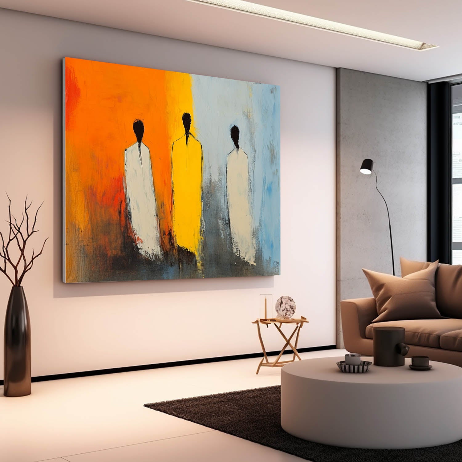 Contemporary Gallery Wall Art Modern Minimal Abstract Oil Painting Figure View Of Back Home Decor