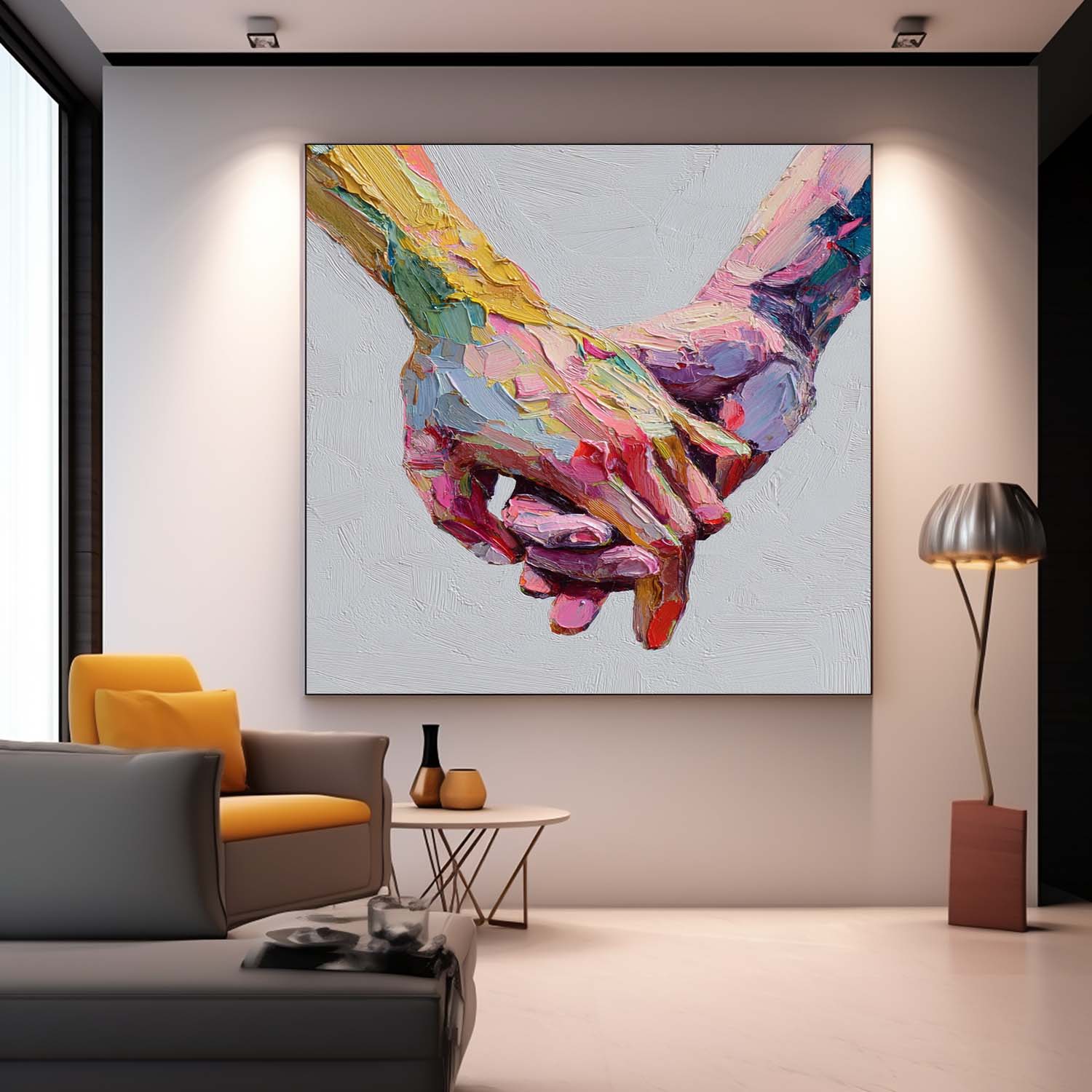 Abstract Colorful Wall Decor For Cozy Home Rainbow Geometric Hands Art Minimalist Yet Heartwarming Art Piece