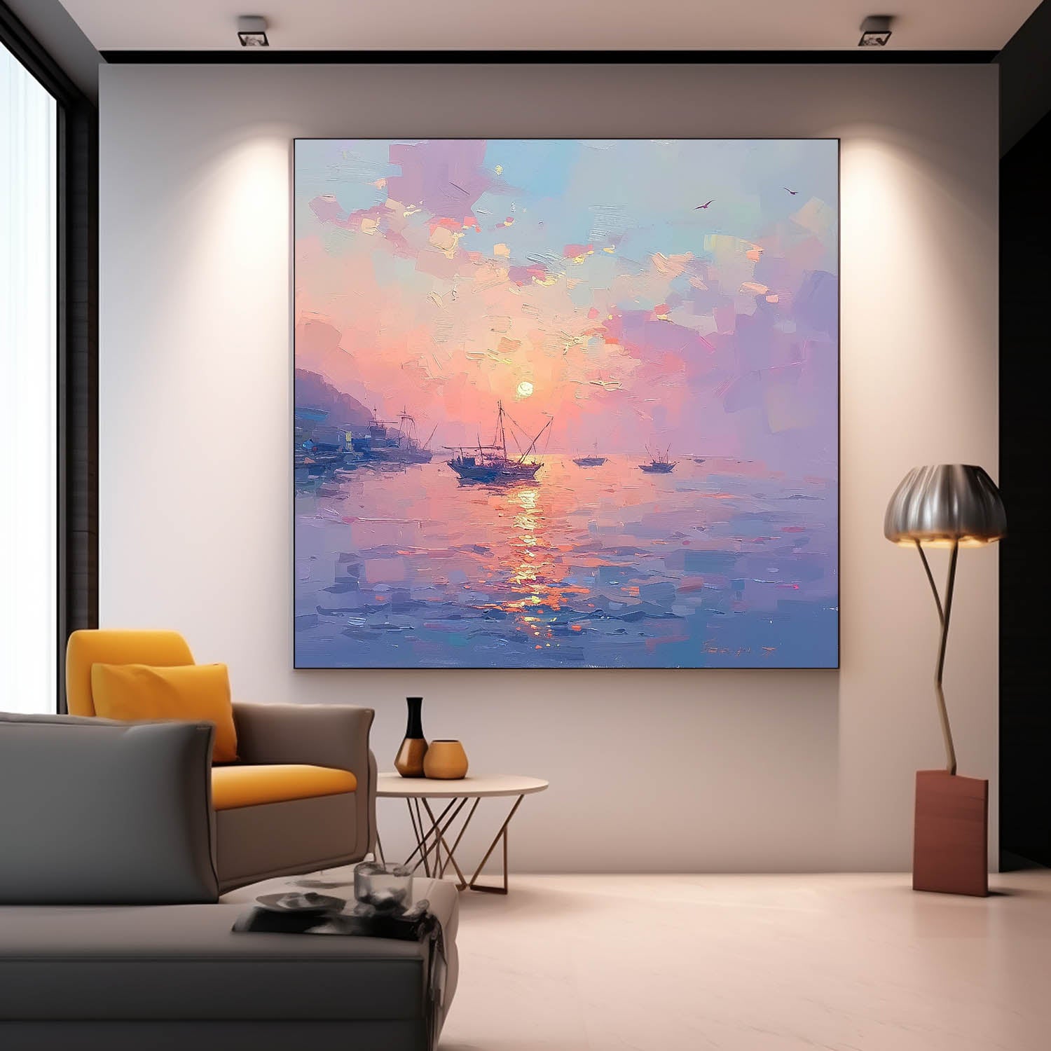 Modern Highest Quality Oil Painting Large Sunset At Sea Wall Art Abstract Texture Acrylic Painting For Living room