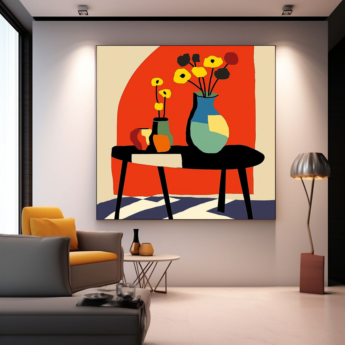 Square Contemporary Bright Paintings Wall Art Large Realism Flowers Painting Beautiful Vase Artwork