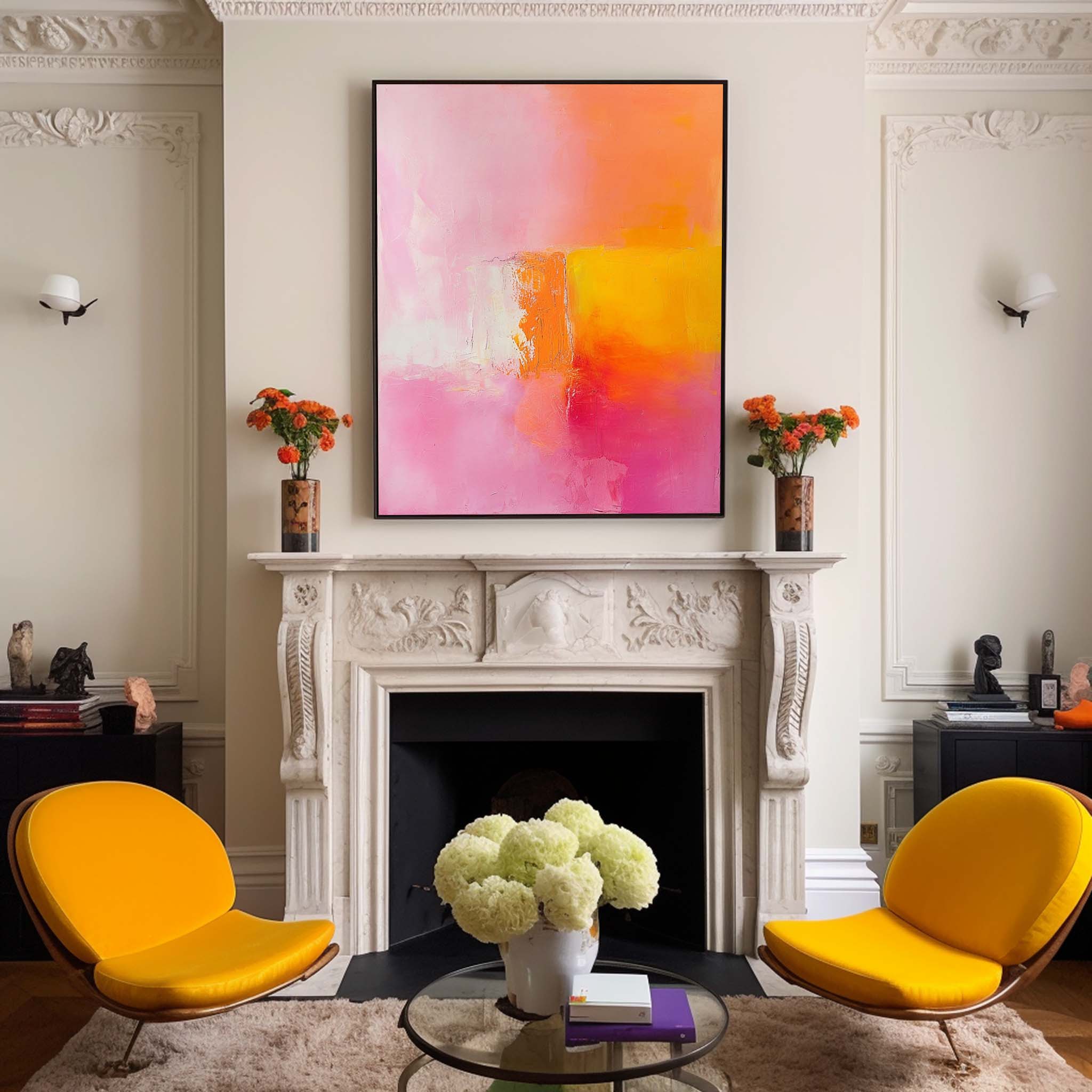Pink And Yellow Modern Quality Large Art Famous Abstract Artwork Original Oil Painting On Canvas Home Decor