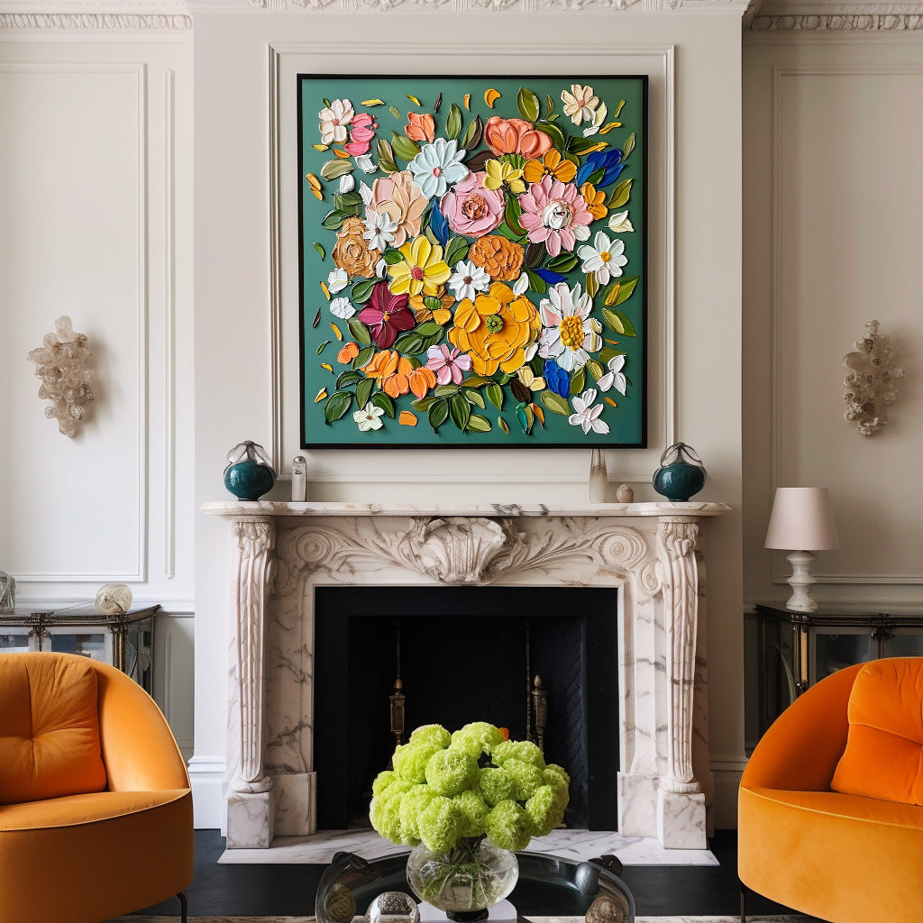 Original Three-Dimensional Floral Wall Art Large Textured Floral Acrylic Painting Contemporary Home Decor
