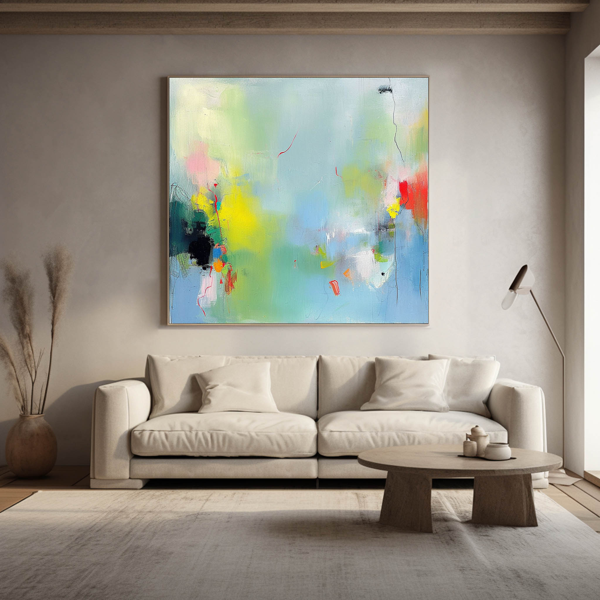 Contemporary Abstract Painting Framed Bright Minimalist Abstract Art Large Acrylic Abstract Canvas Wall art