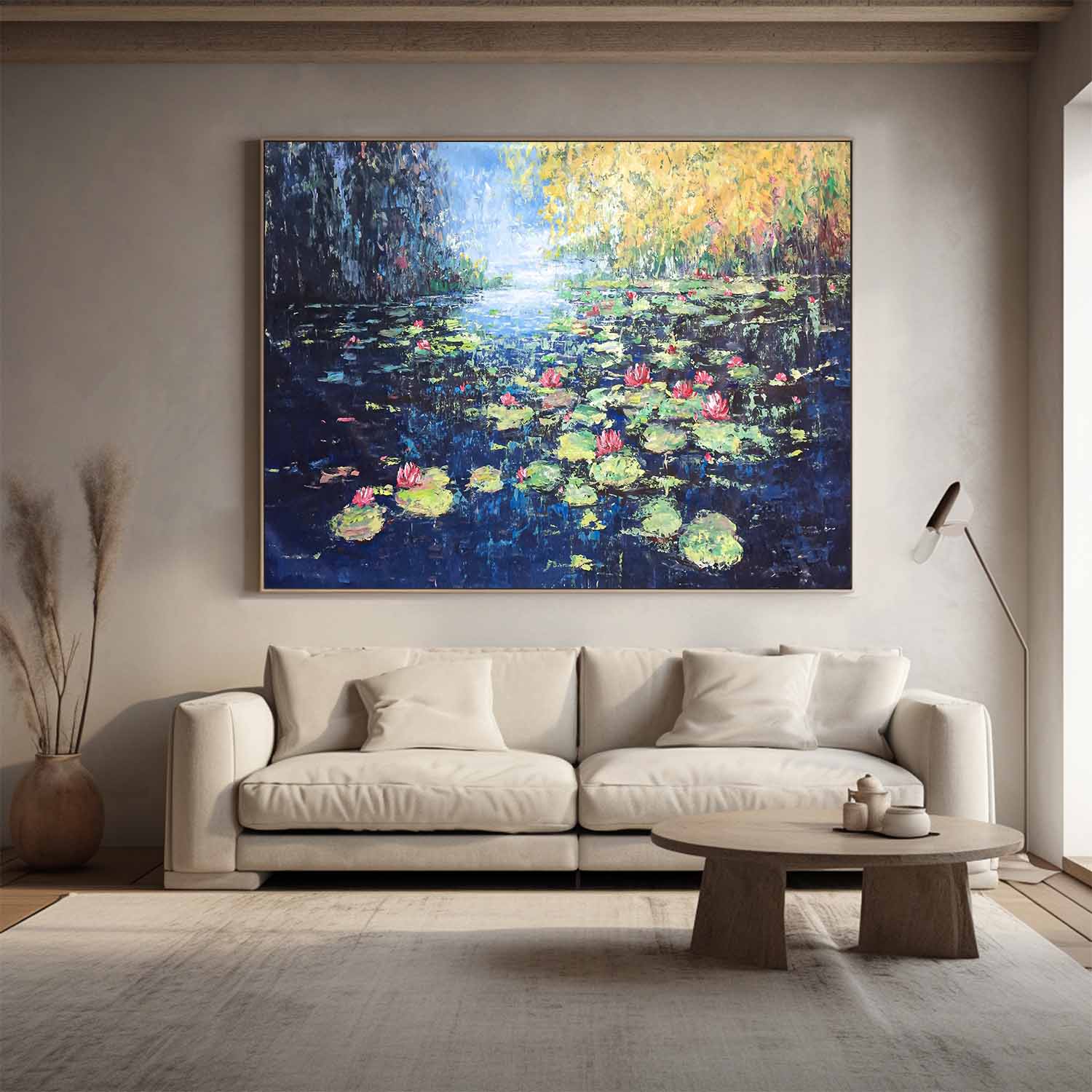 Modern Original Lotus Leaf Framed Wall Art Delicate And Small Abstract Lotus Flowers Acrylic Painting