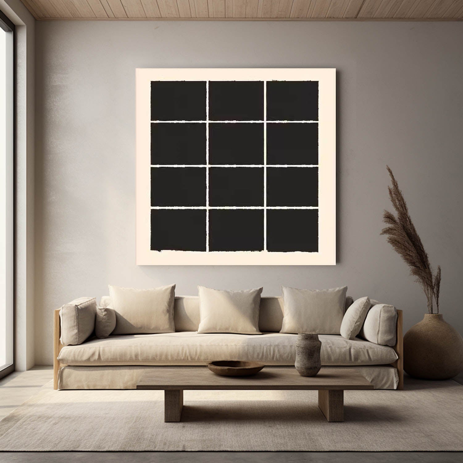 Square Modern Minimalist Canvas Acrylic Painting Large Abstract Artwork Original Geometry Wall Art