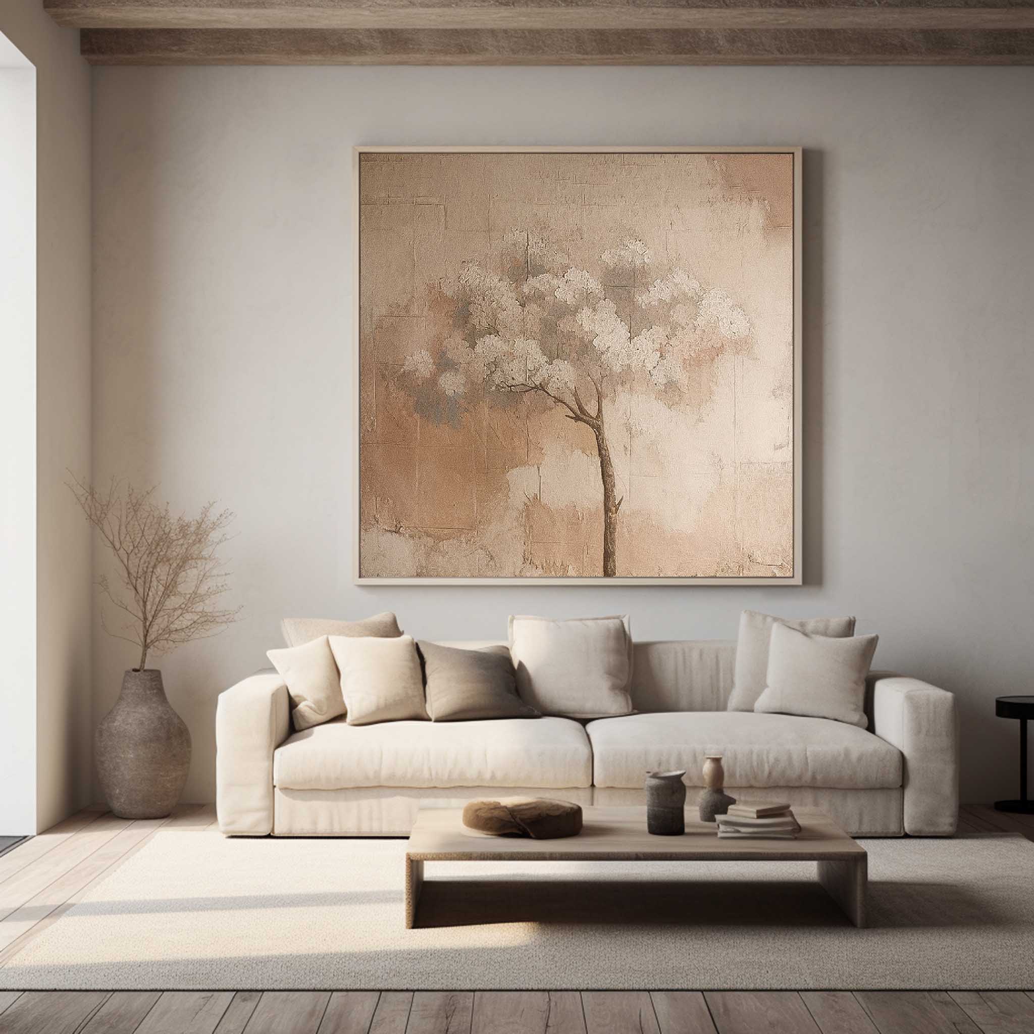 Original Cute Vintage Oil Painting On Canvas Abstract Tree Wall Art Square Acrylic Painting For Sale