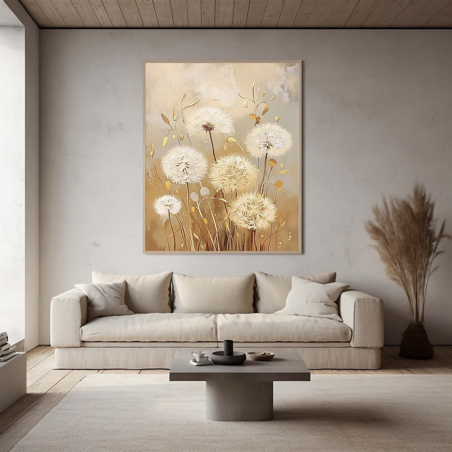 Large Original Texture Flowers Art Abstract Flower Oil Painting on Canvas Delicate Dandelion Painting Wall Decor