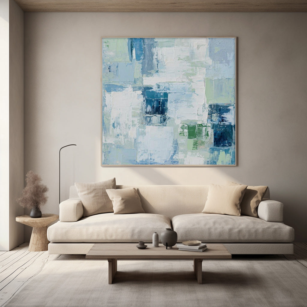 Square Abstract Fine Art Canvas Bright Blue Original Modern hand painted wall art Home Decor
