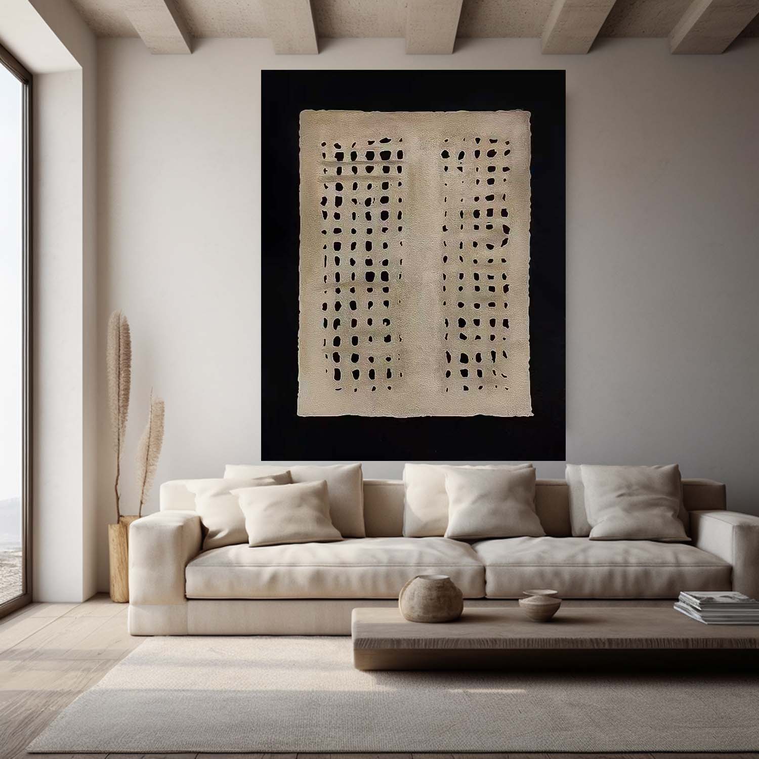 Minimalist Wabi-Sabi Wind Canvas Oil Painting Abstract Acrylic Painting Original Beige And Black Artwork