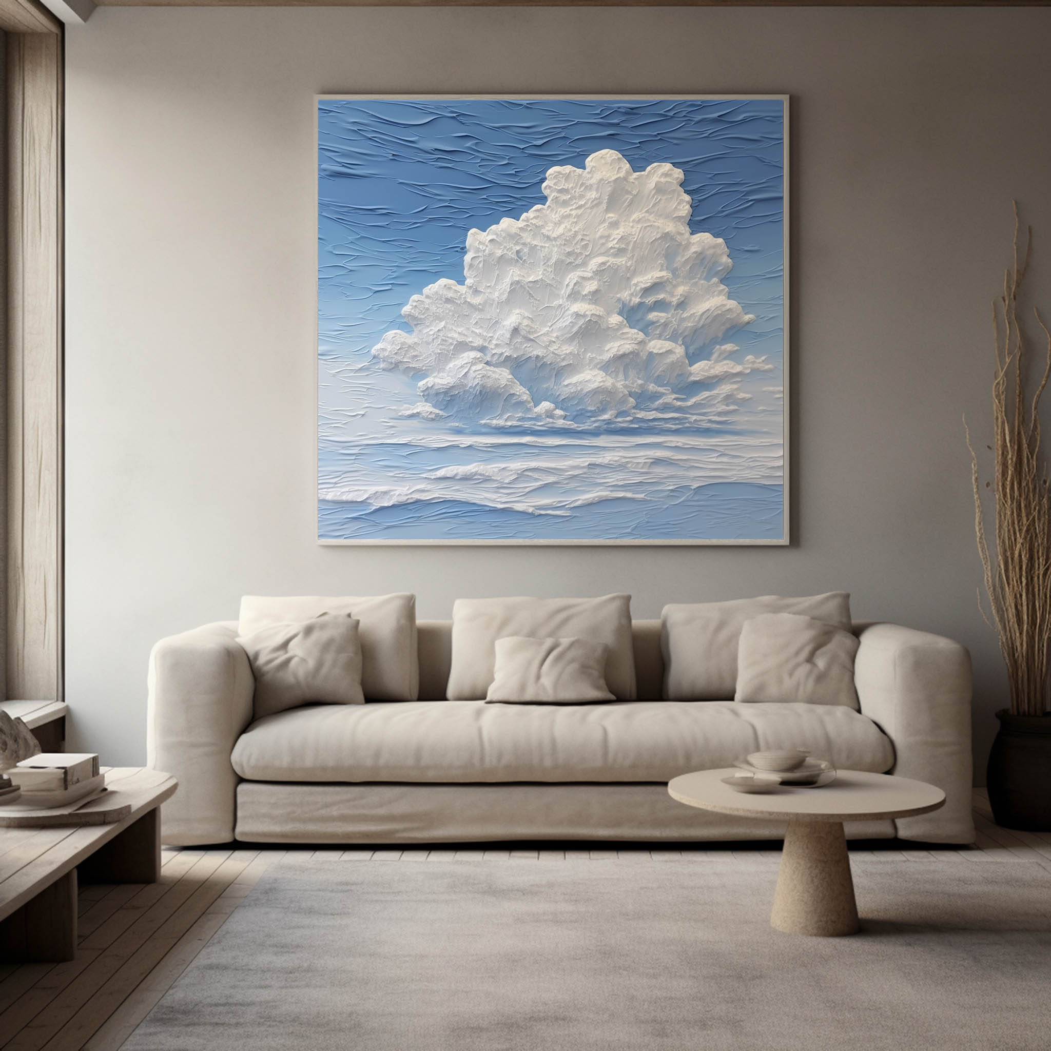 Large Wall Art Modern Sky White Clouds Oil Painting Abstract Texture Acrylic Painting Home Decoration