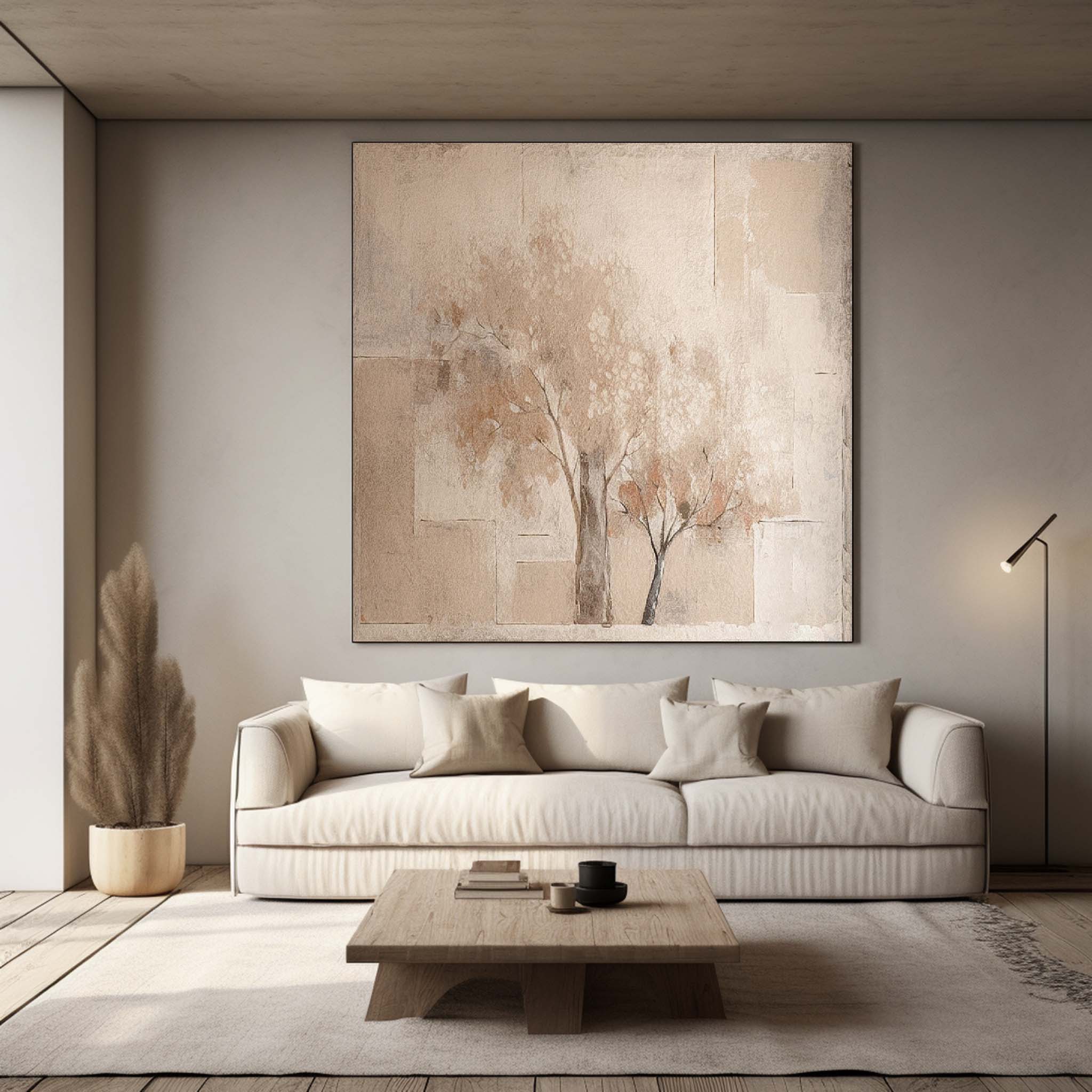 Square Acrylic Painting Abstract Tree Wall Art Original Cute Vintage Oil Painting On Canvas Home Decor