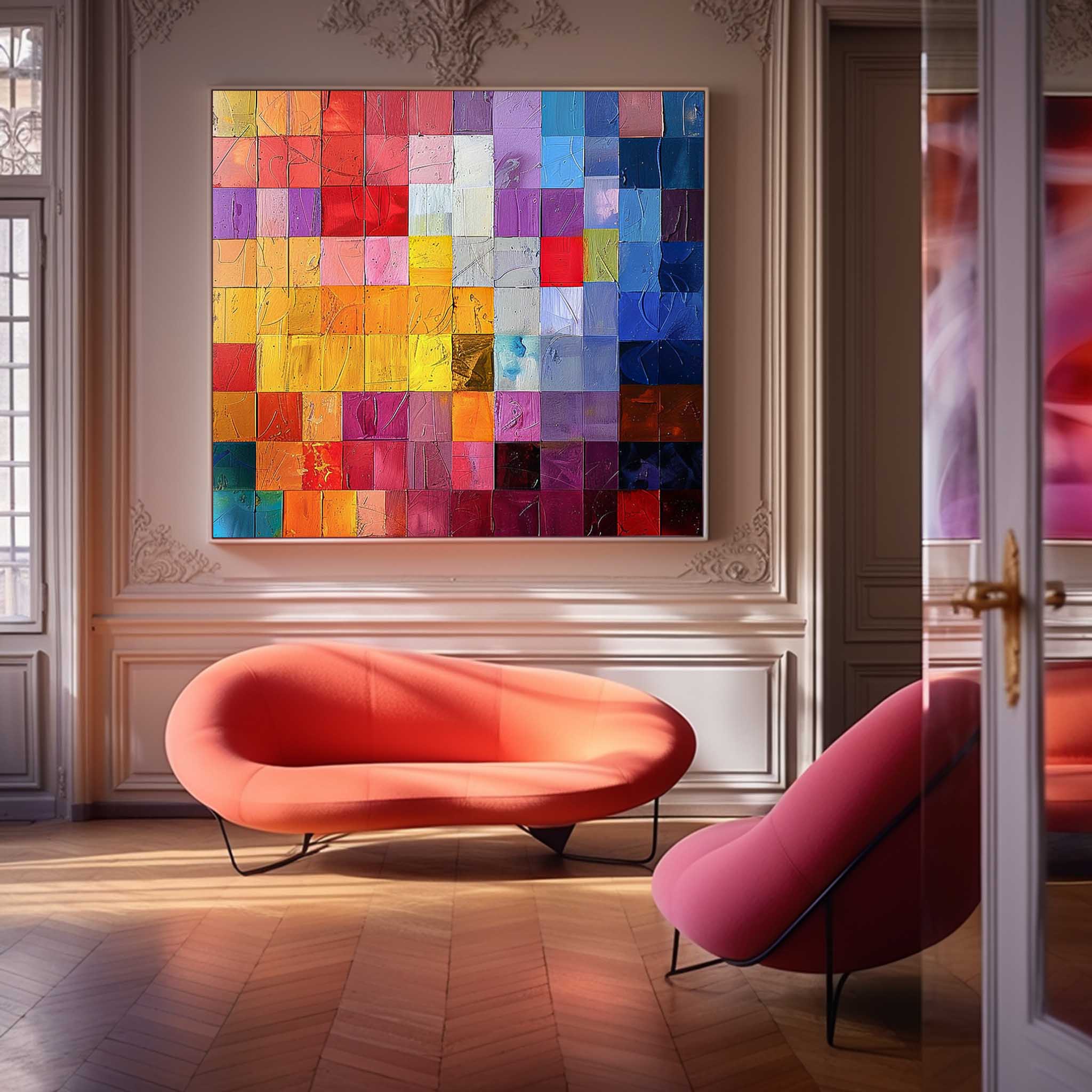 Original Abstract Painting For Sale Geometry Square Wall Art Colorful Painting Canvas For Living Room