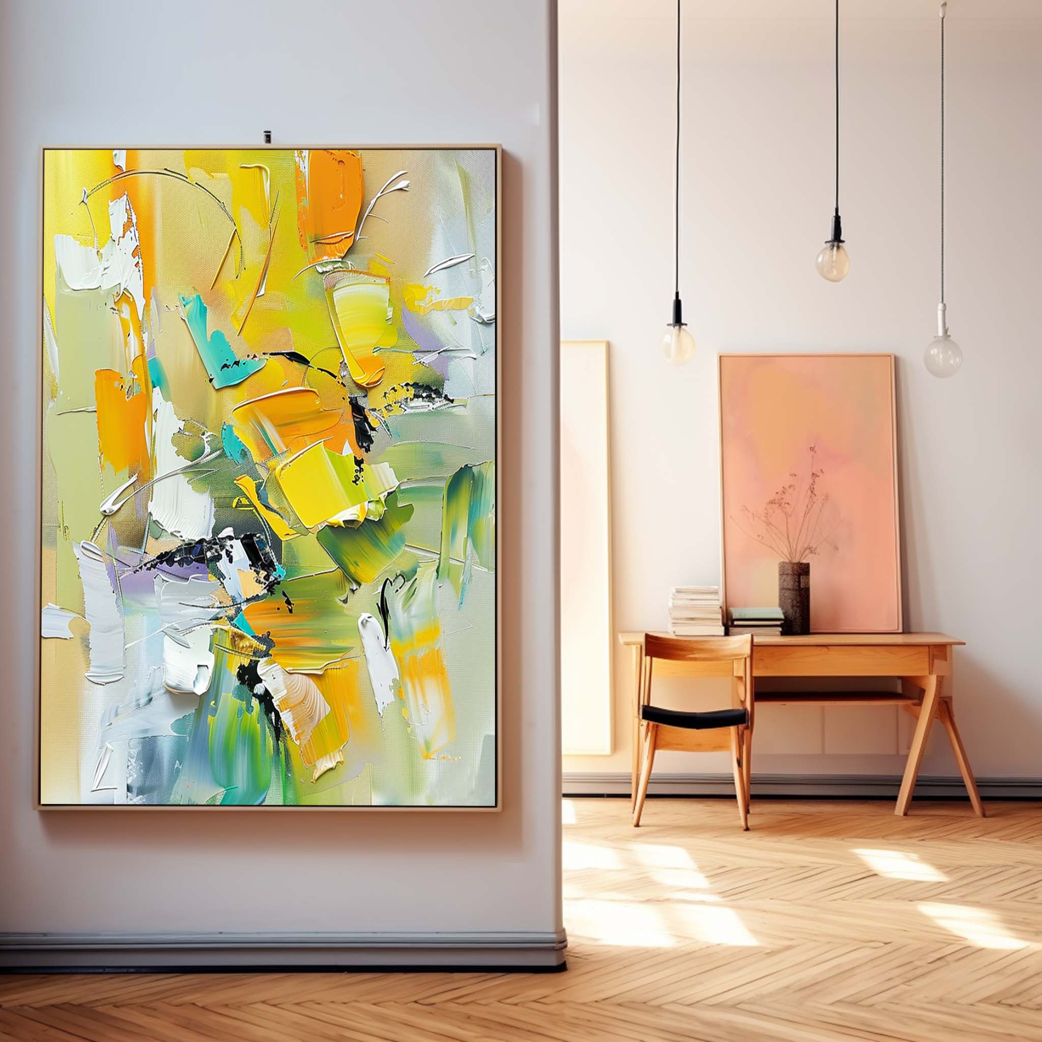 Modern Vibrant Yellow Thick Texture Large Art Abstract Artwork Original Oil Painting On Canvas Home Decor