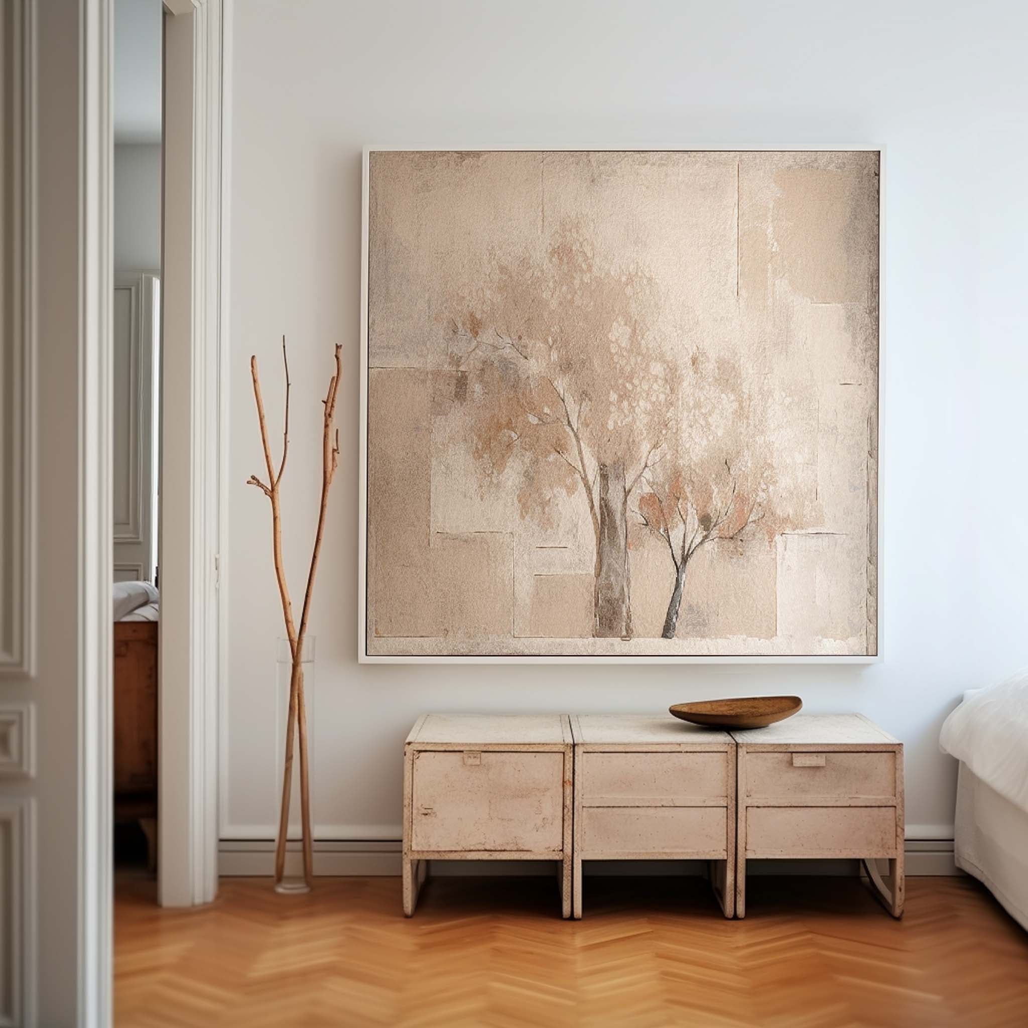 Square Acrylic Painting Abstract Tree Wall Art Original Cute Vintage Oil Painting On Canvas Home Decor