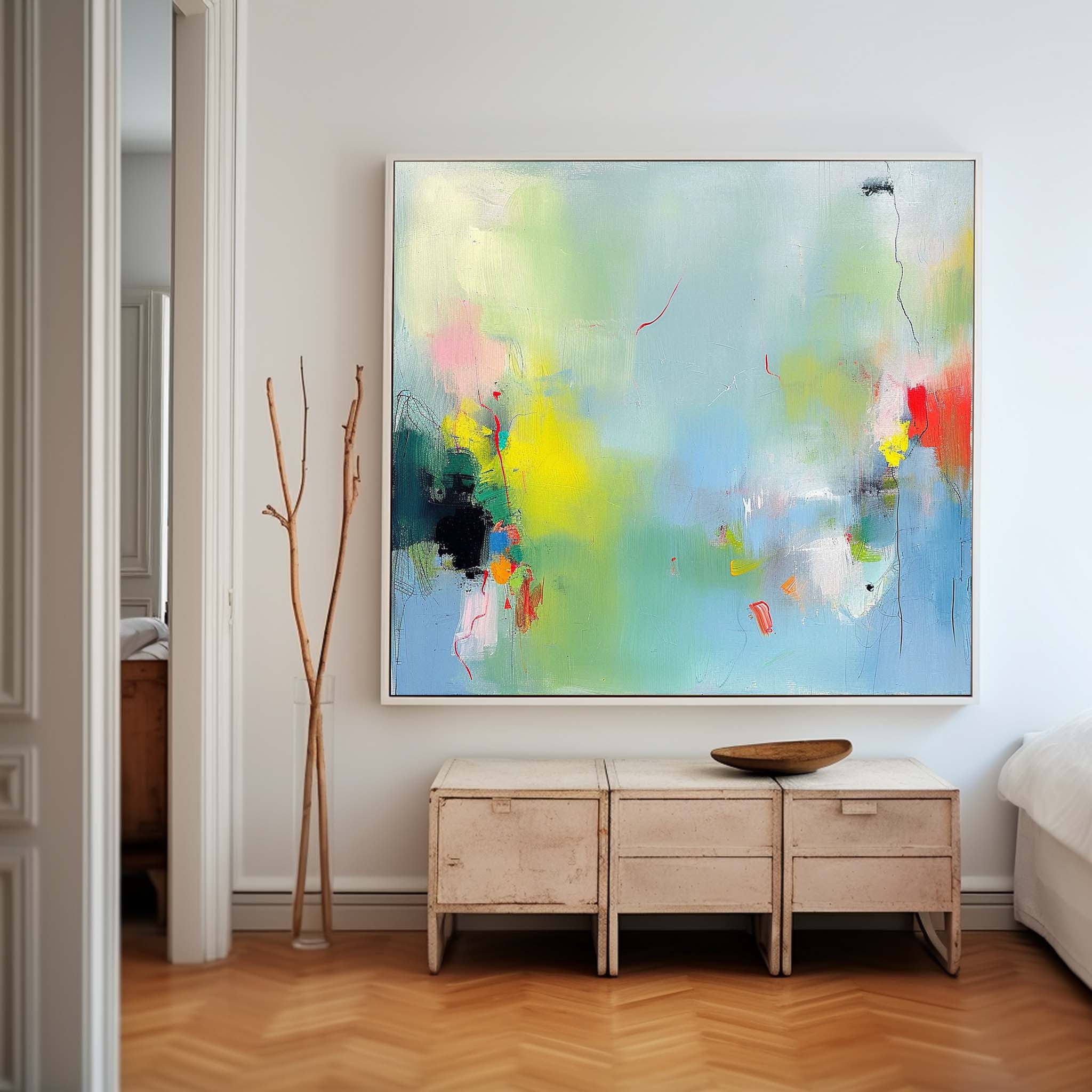 Contemporary Abstract Painting Framed Bright Minimalist Abstract Art Large Acrylic Abstract Canvas Wall art