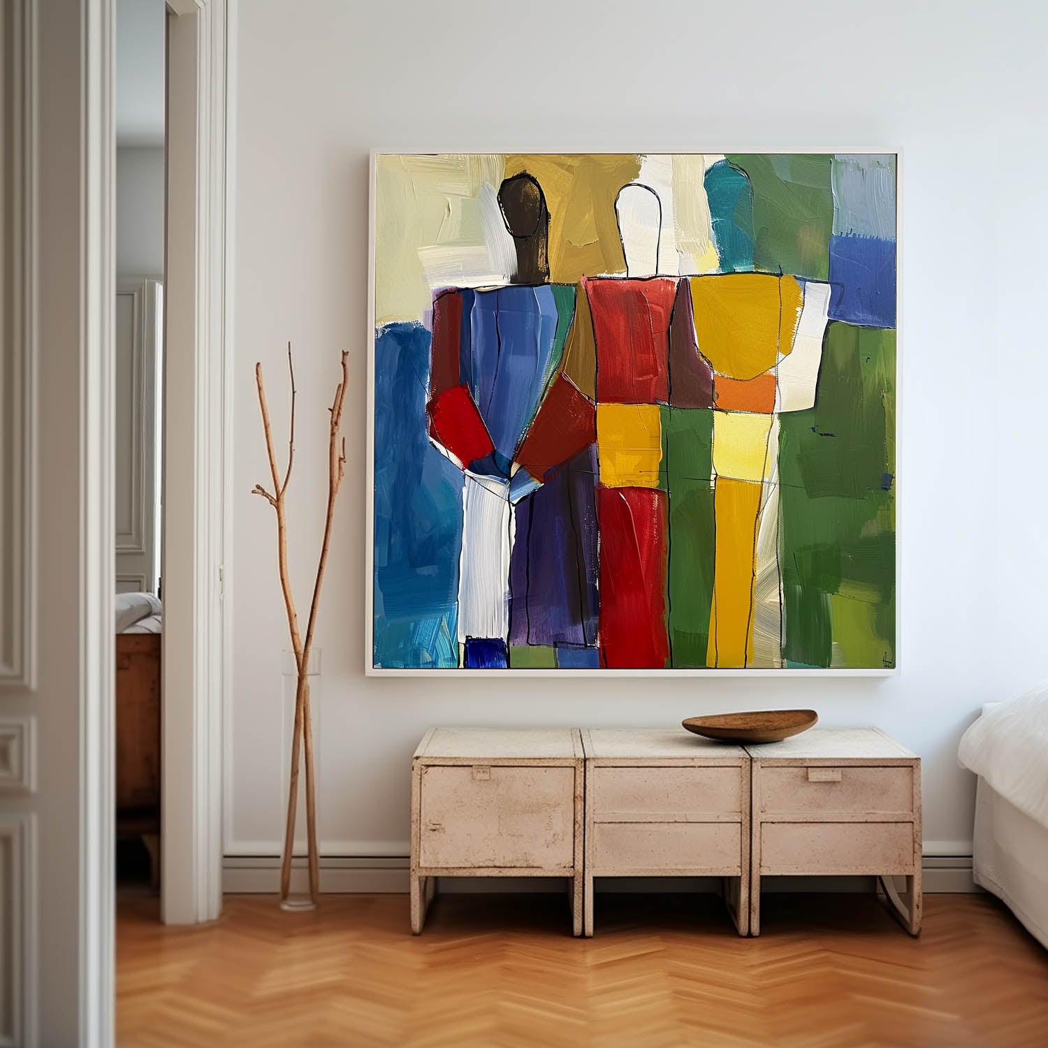 Colorful Abstract people's Wall Art Original Color Blocks Figure Painting Canvas Large Square Artwork Home Decor