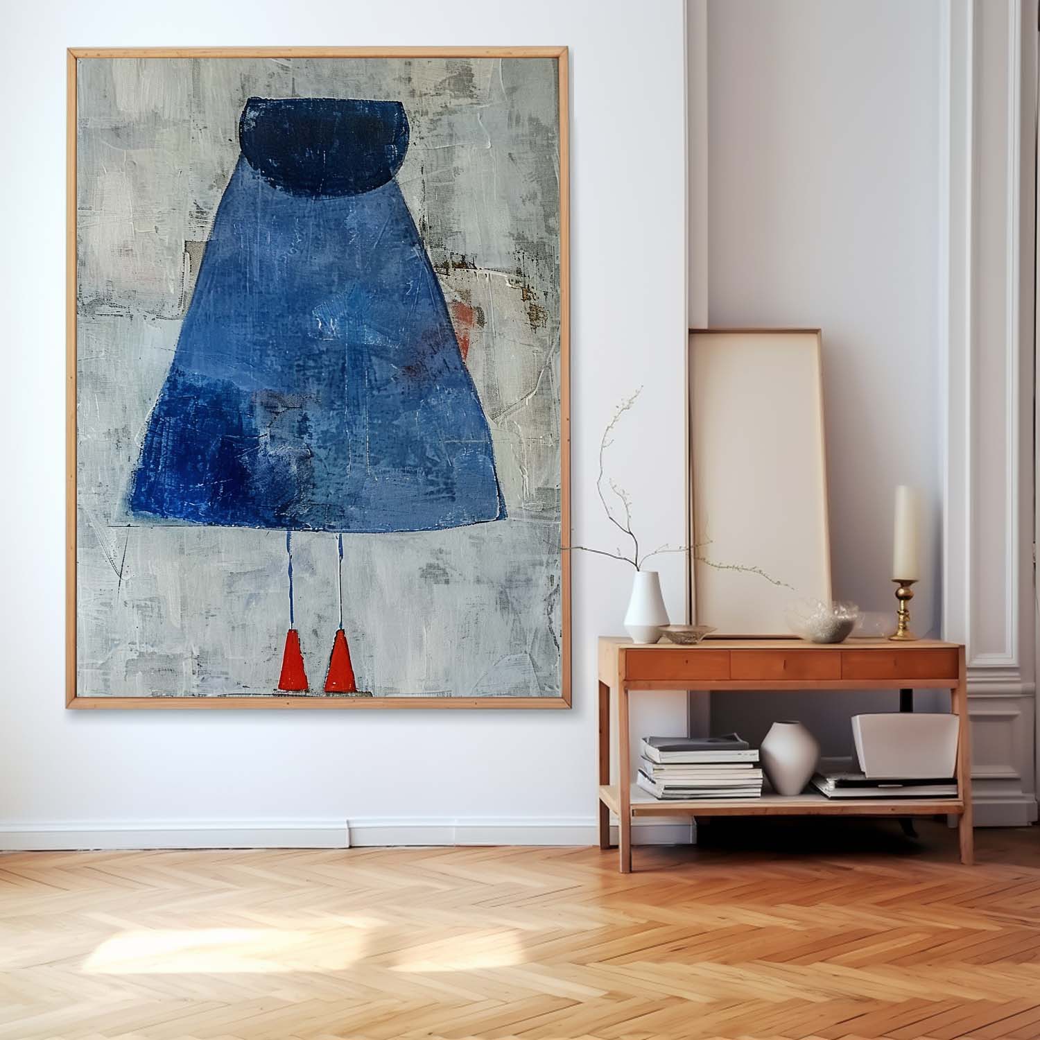 Original Minimalist Artwork Large Vintage Blue Skirt Wall Art Abstract Dark Aesthetic Canvas Oil Painting